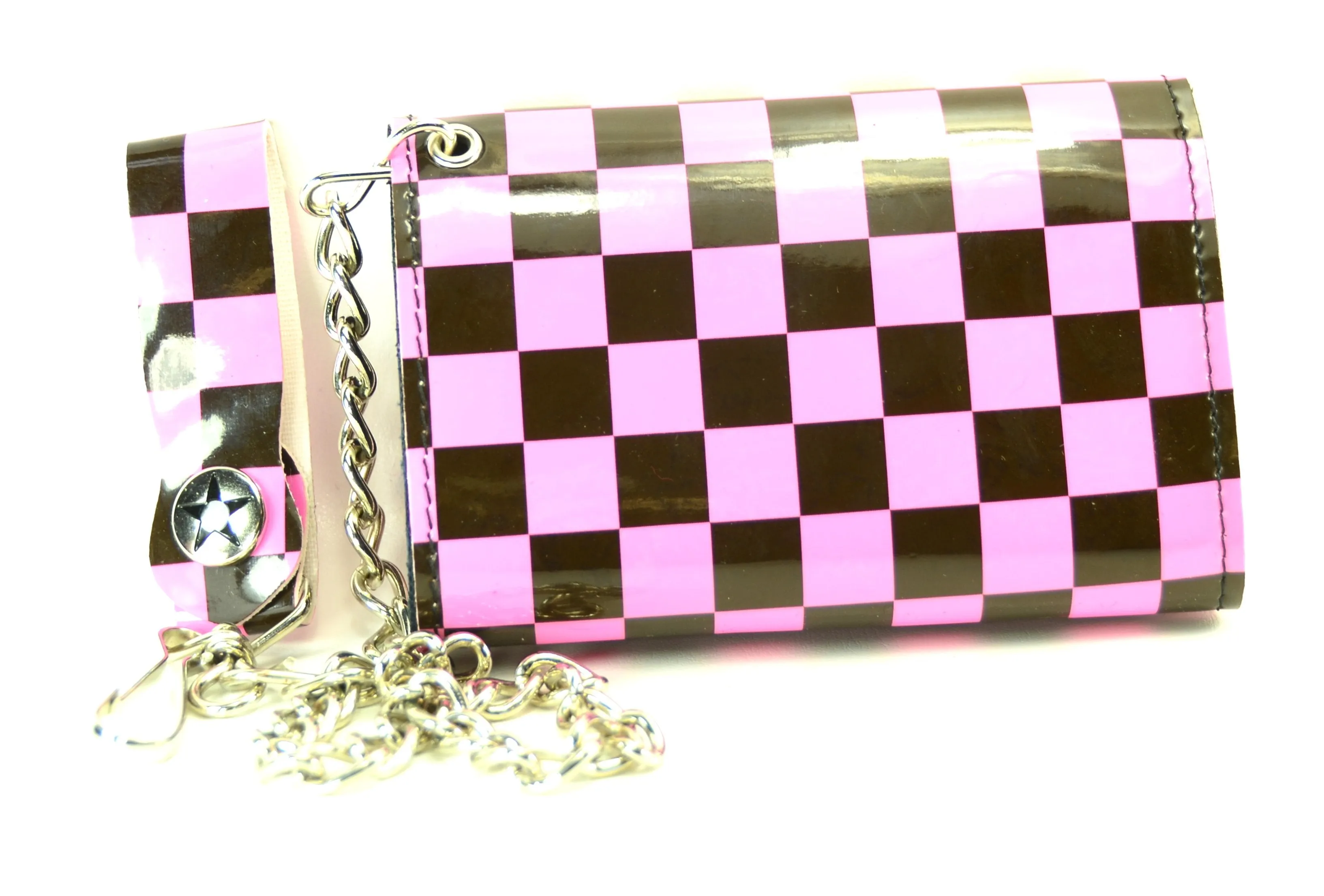 Assorted Checkered Board Patent Trifold Wallet
