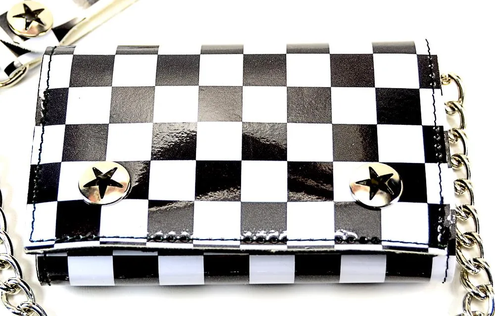 Assorted Checkered Board Patent Trifold Wallet