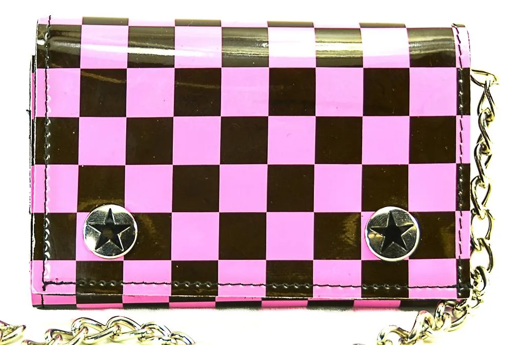 Assorted Checkered Board Patent Trifold Wallet