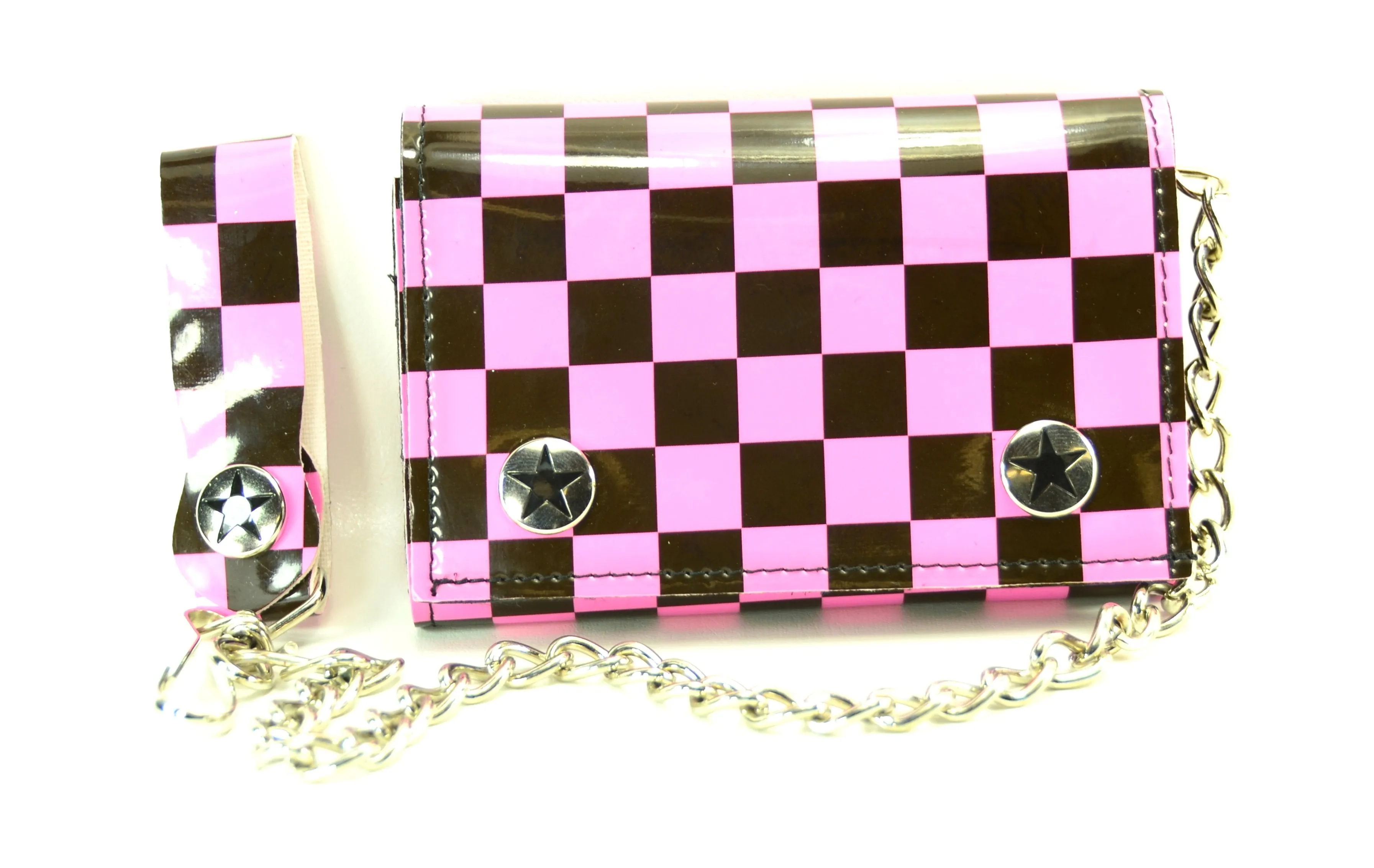 Assorted Checkered Board Patent Trifold Wallet