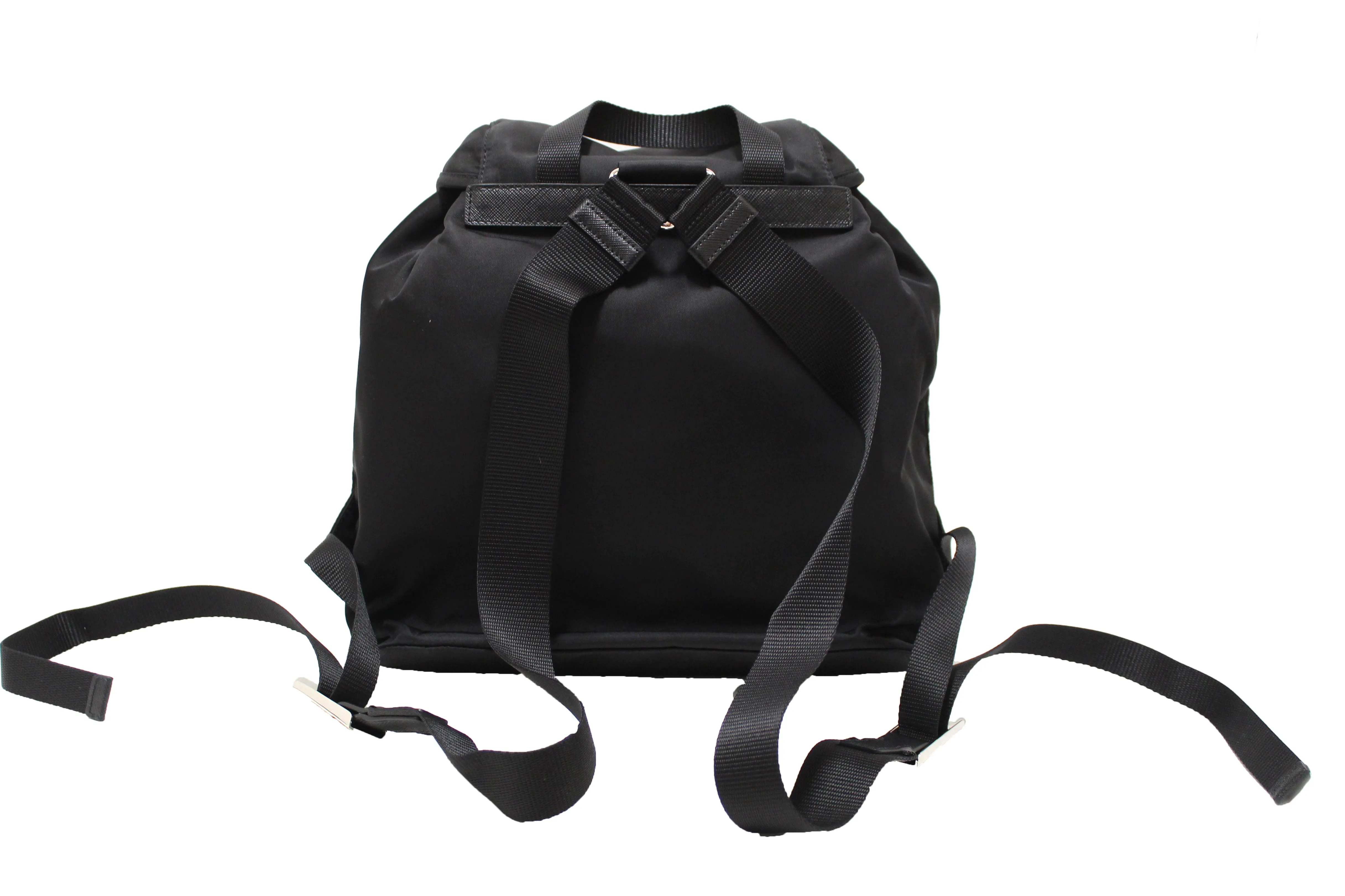 Authentic New Prada Black Nylon With Silver Hardware Backpack