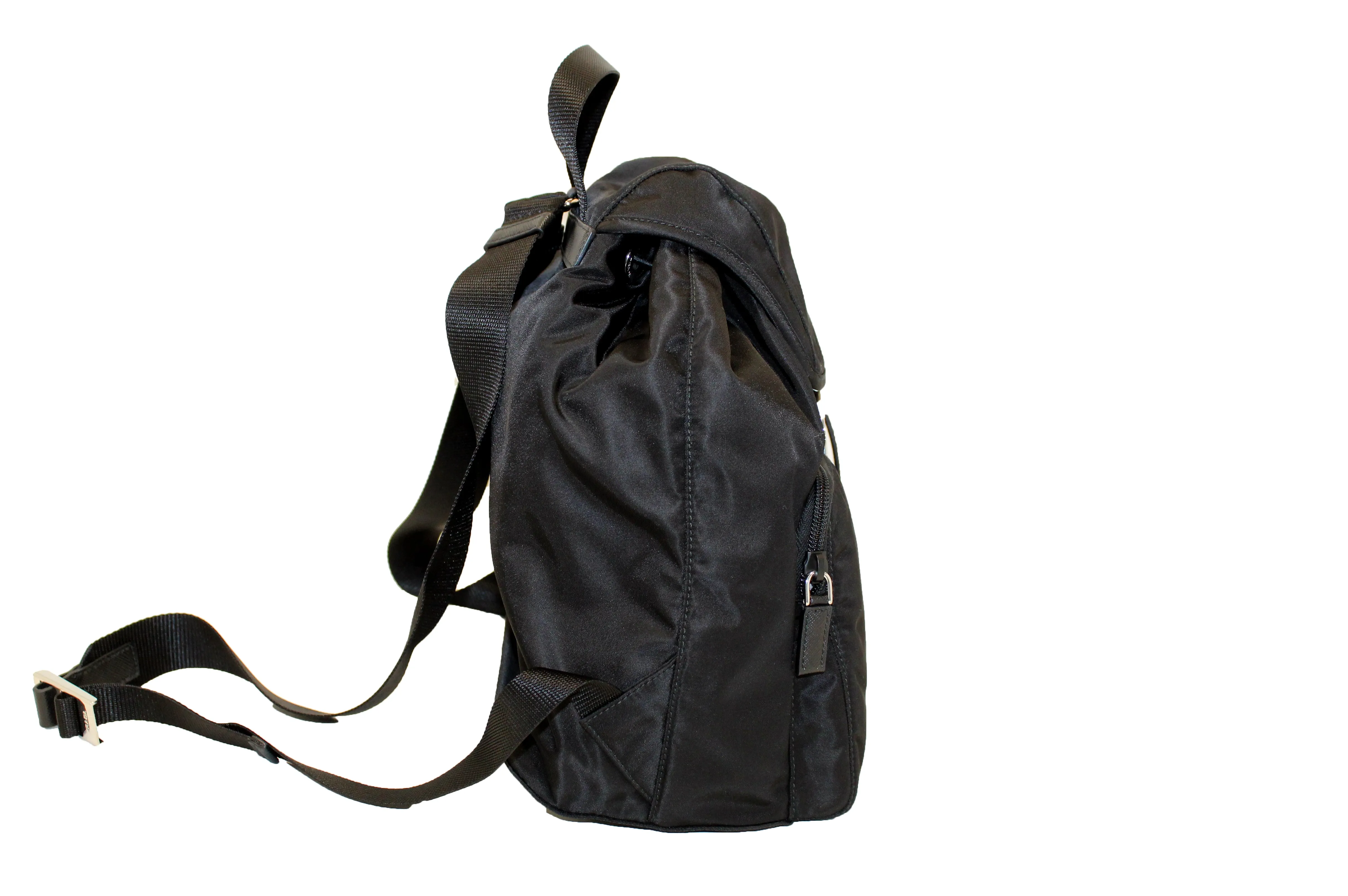 Authentic New Prada Black Nylon With Silver Hardware Backpack