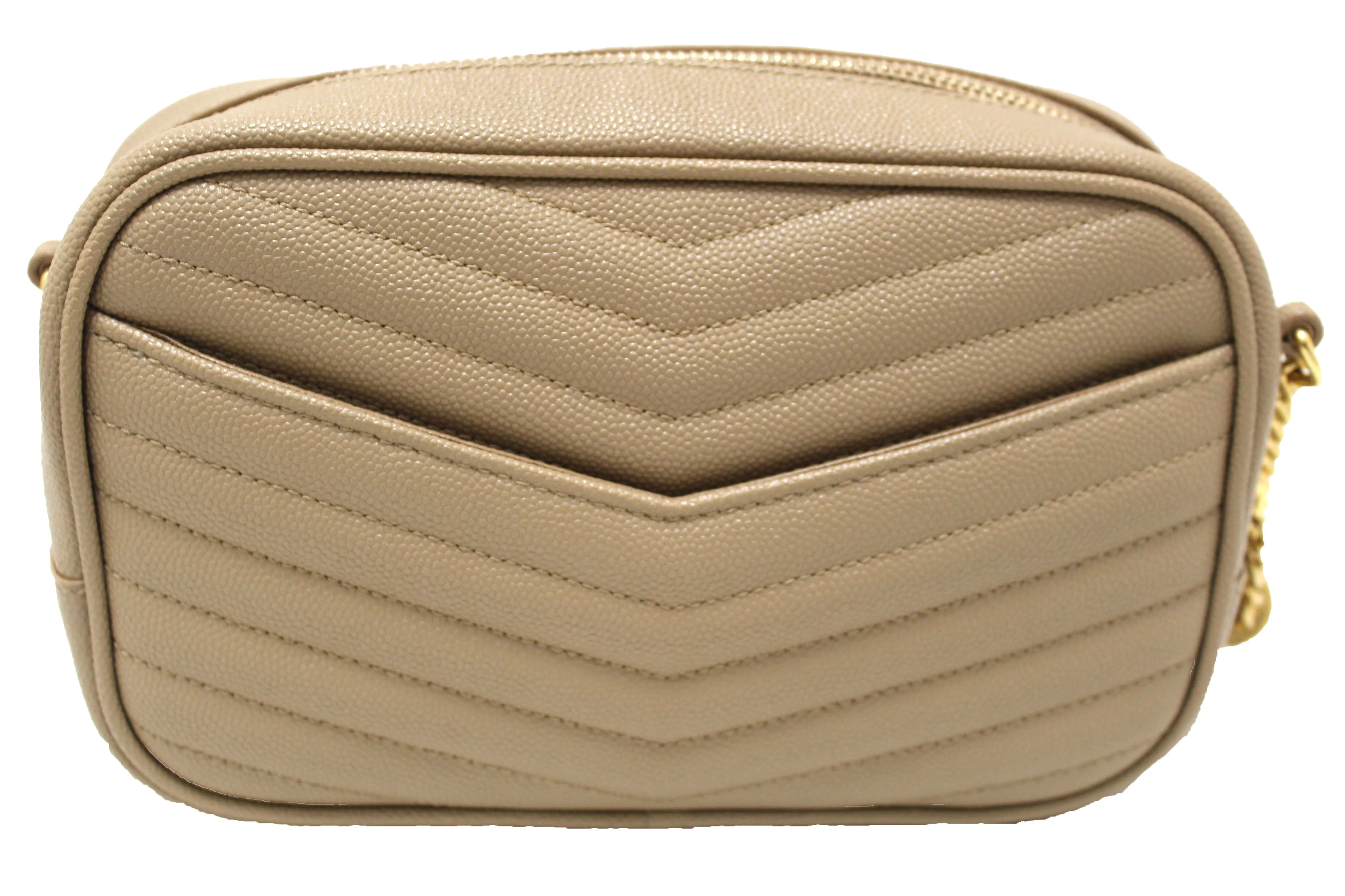 Authentic Saint Laurent Beige Grain Poudre Embossed Leather Lou Mini Bag