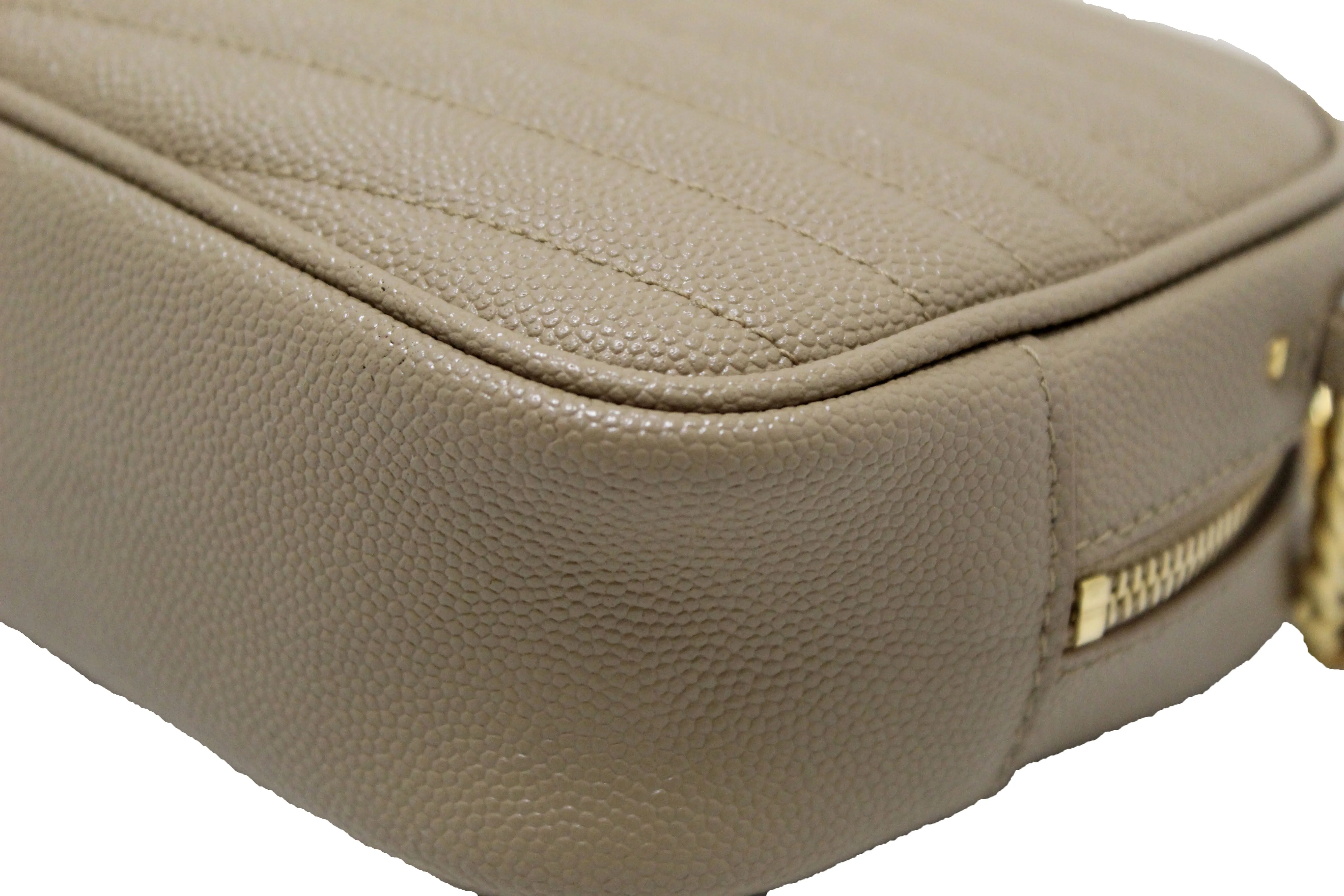 Authentic Saint Laurent Beige Grain Poudre Embossed Leather Lou Mini Bag