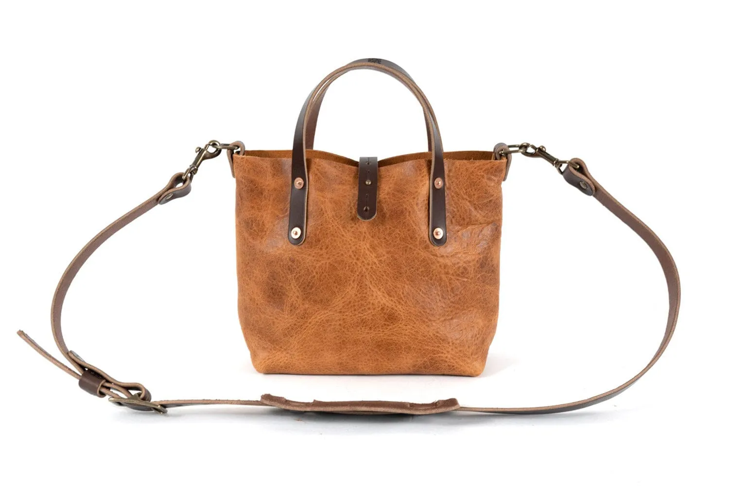 AVERY LEATHER TOTE BAG - MINI CROSSBODY - PEANUT BISON