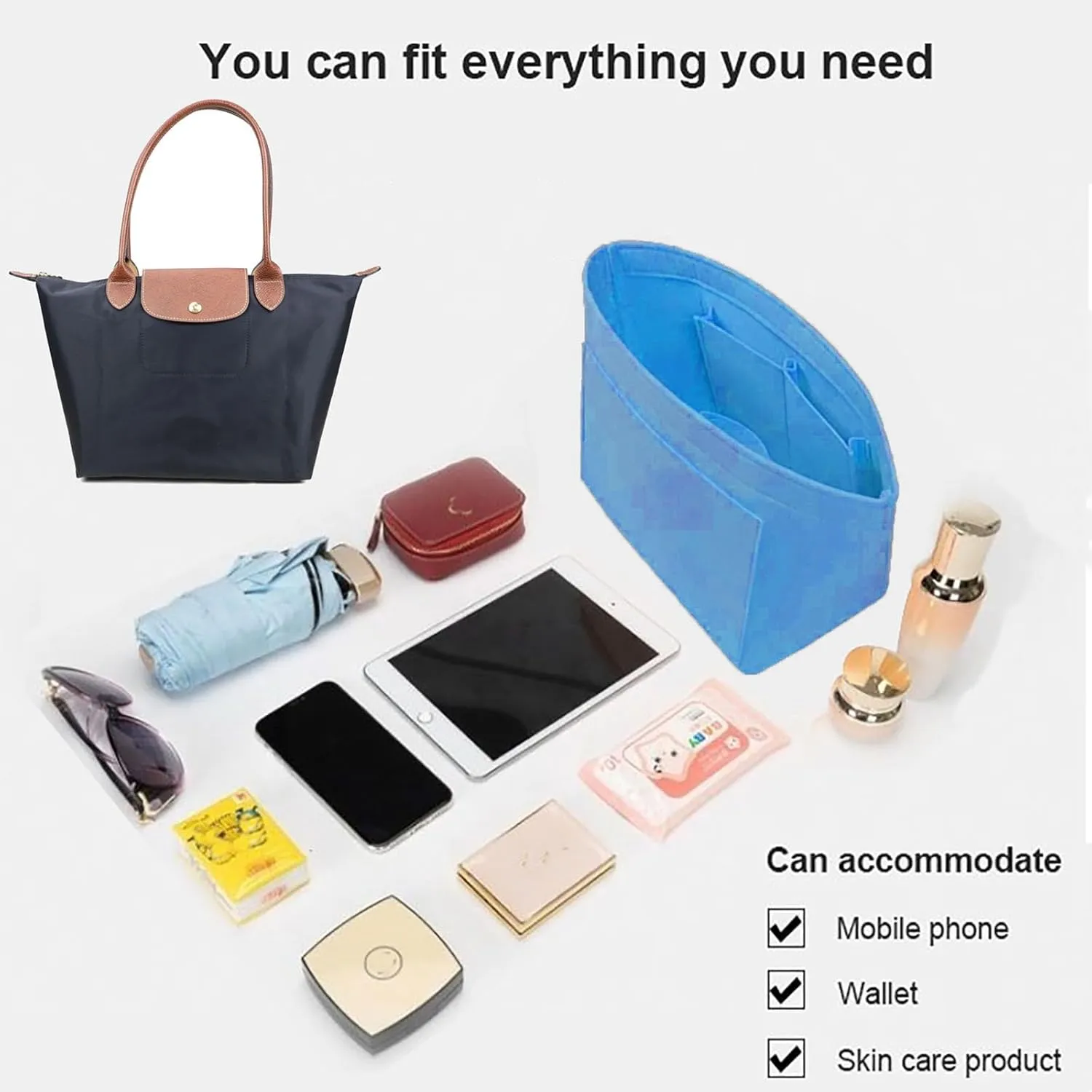 bag Organizer Insert for Longchamp Le Pliage Neo Handbags Insert Organizer 1012French blue-M