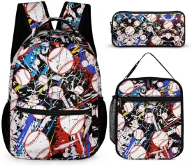 Baseball Backpack with Lunch Box & Pencil Case for Kids Girls Boys School, 16 Inch Cool Baseball Bookbag, School Backpack for Students Children, sustainable, Lightweight, Large Capacity