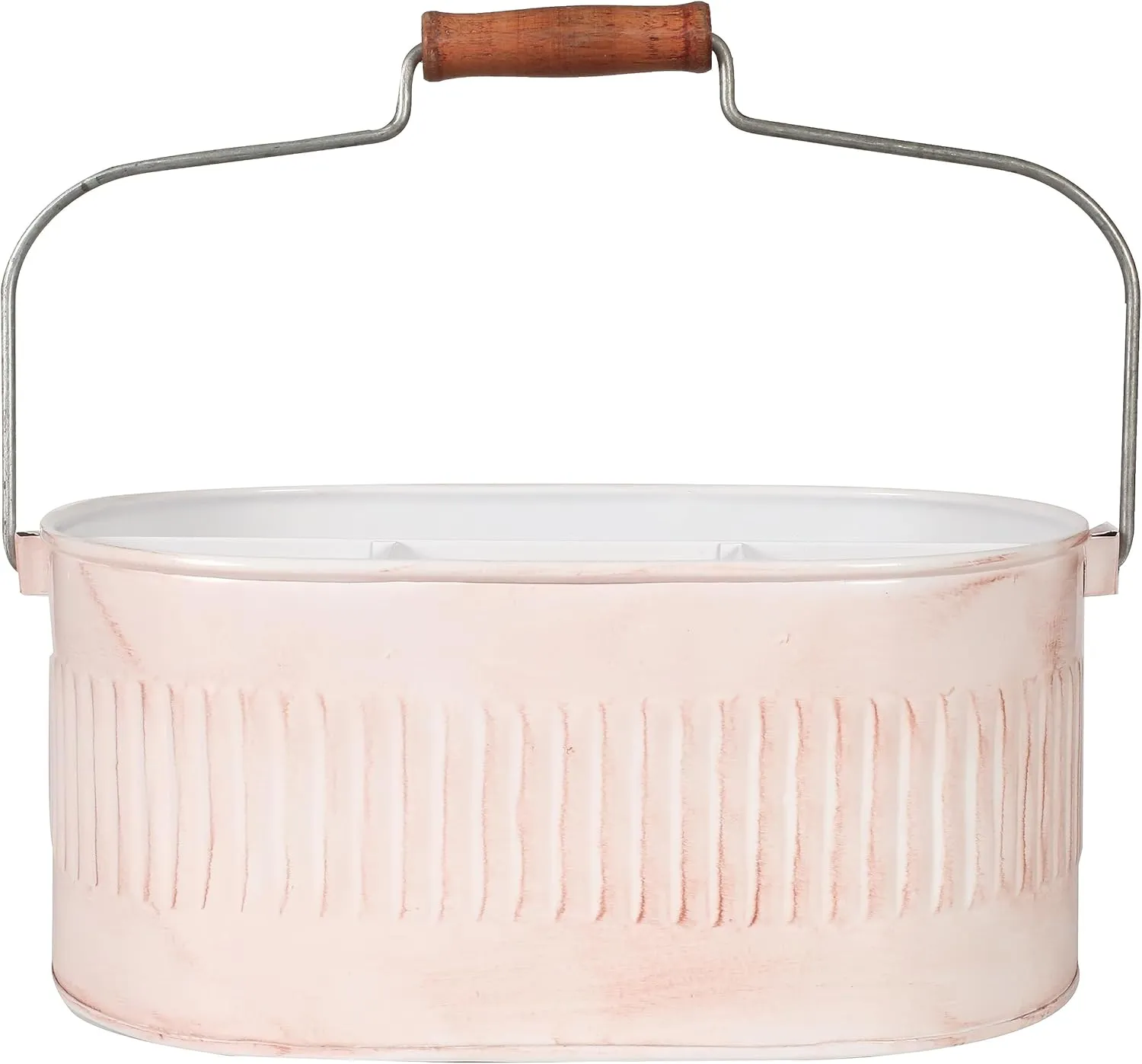 Bedding Craft Galvanized Utensil Caddy, Tinware Dcor, Picnic Cutlery Holder, Flatware Storage, Outdoor Cream White Organizer, Galvanized Bucket Bin