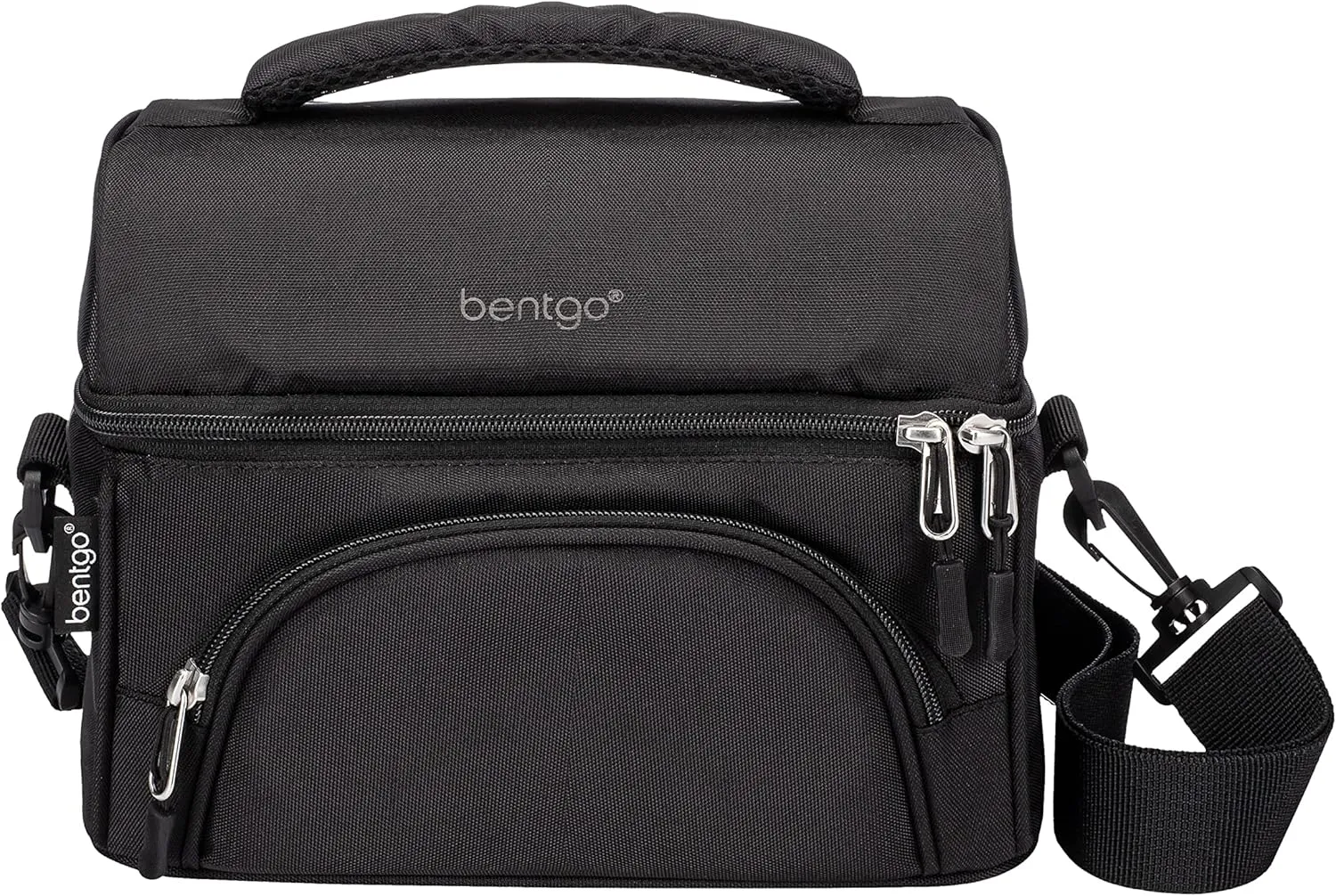 Bentgo Deluxe Lunch Bag - Durable and Insulated Lunch Tote with Zippered Outer Pocket, Internal Mesh Pocket, Padded & Adjustable Straps, & 2-Way Zippers - Fits Most Lunch Boxes (Carbon Black)