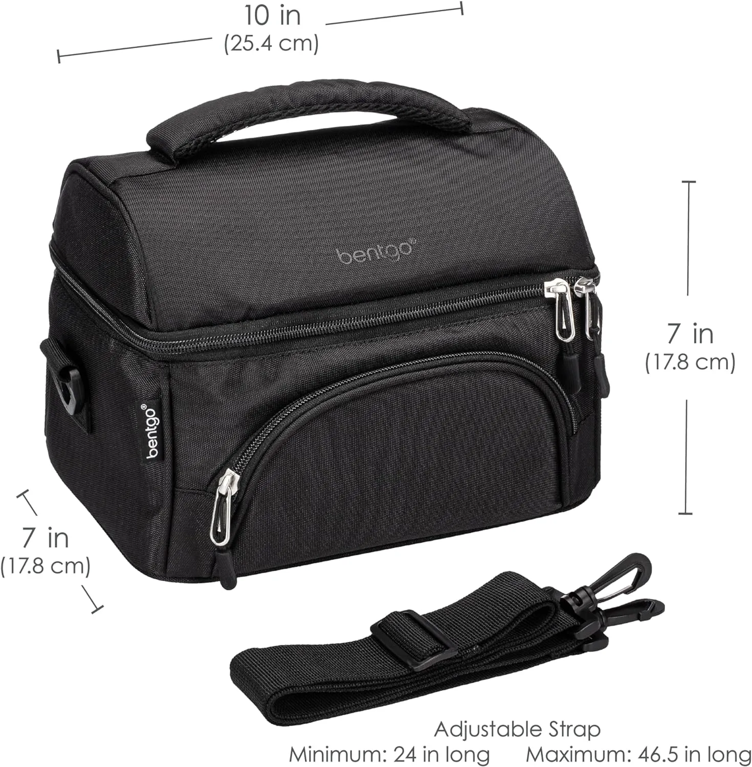 Bentgo Deluxe Lunch Bag - Durable and Insulated Lunch Tote with Zippered Outer Pocket, Internal Mesh Pocket, Padded & Adjustable Straps, & 2-Way Zippers - Fits Most Lunch Boxes (Carbon Black)