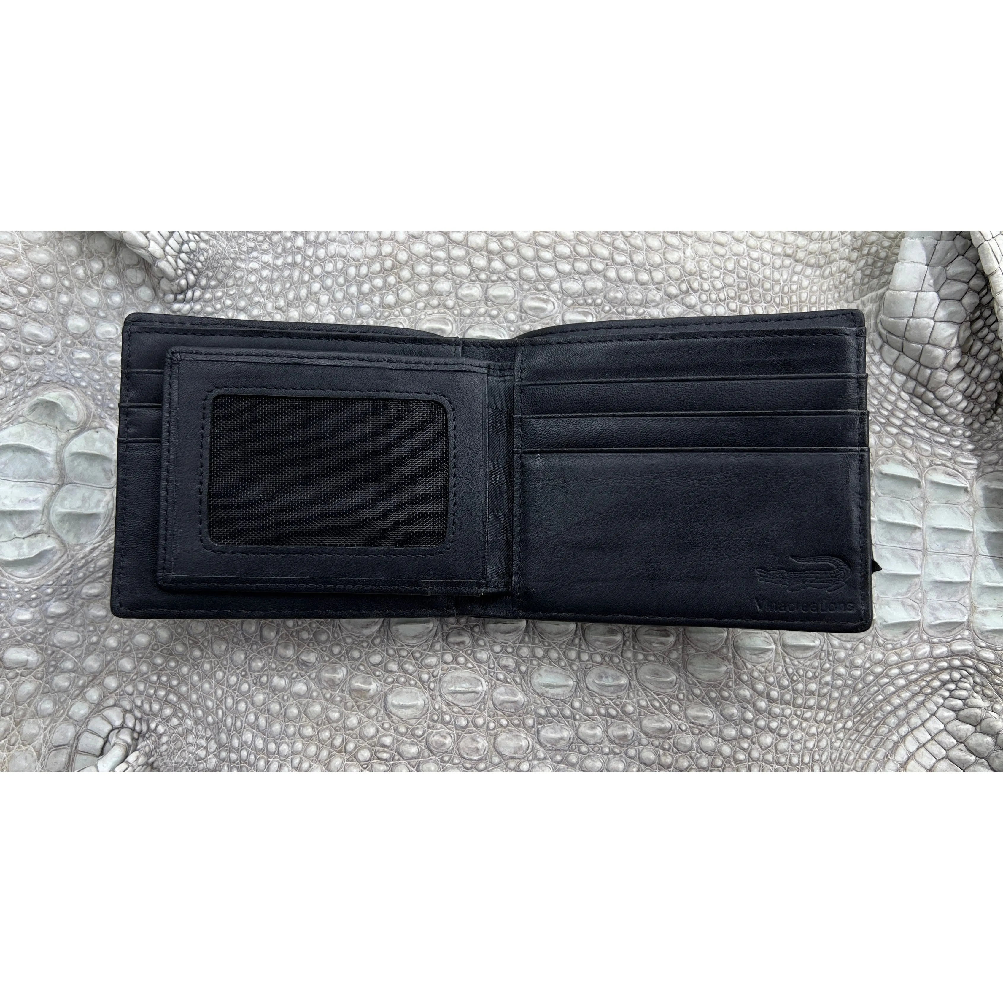 Black Alligator Hornback Skin Bifold Wallet For Men | Handmade Crocodile Leather Wallet RFID Blocking | VL4566