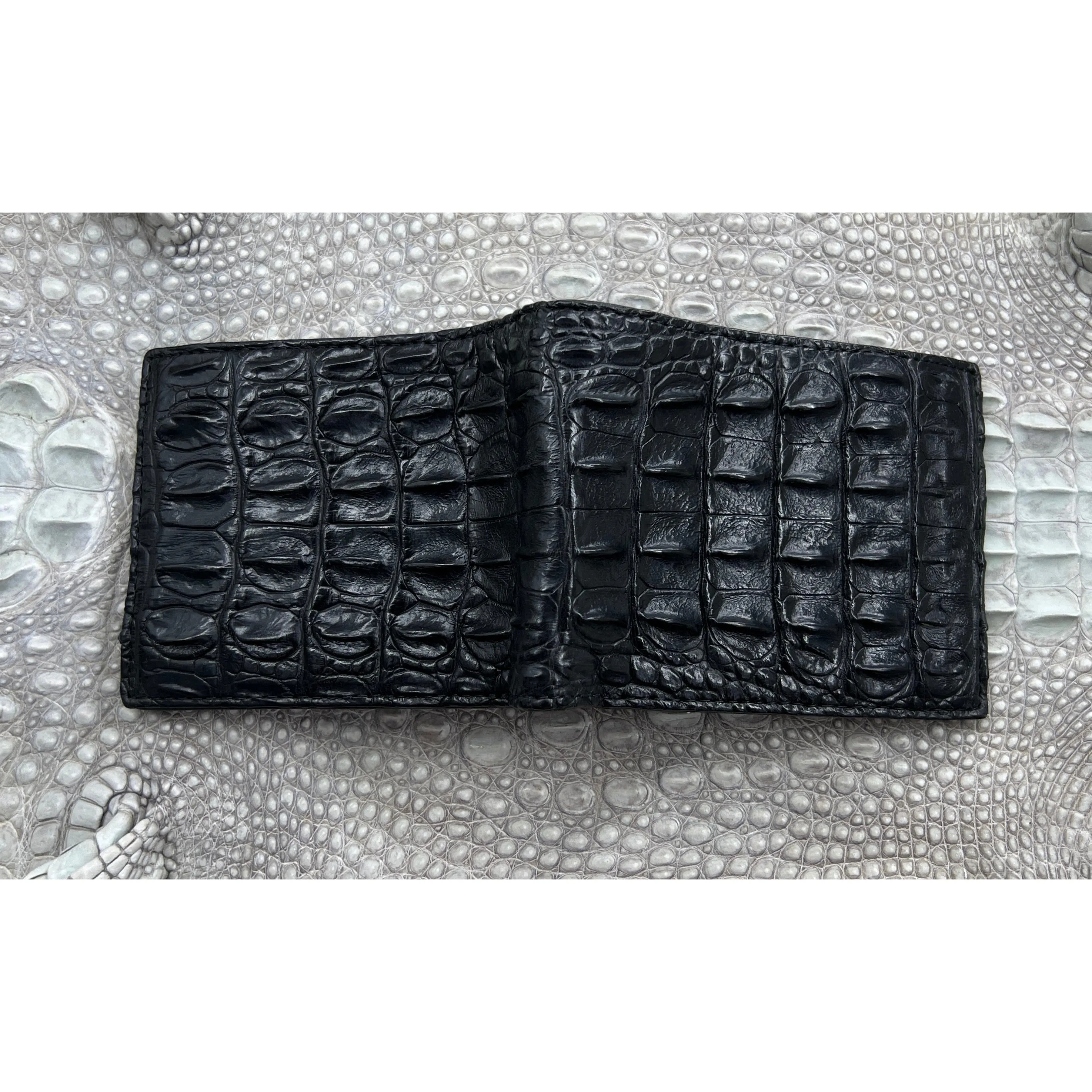 Black Alligator Hornback Skin Bifold Wallet For Men | Handmade Crocodile Leather Wallet RFID Blocking | VL4566