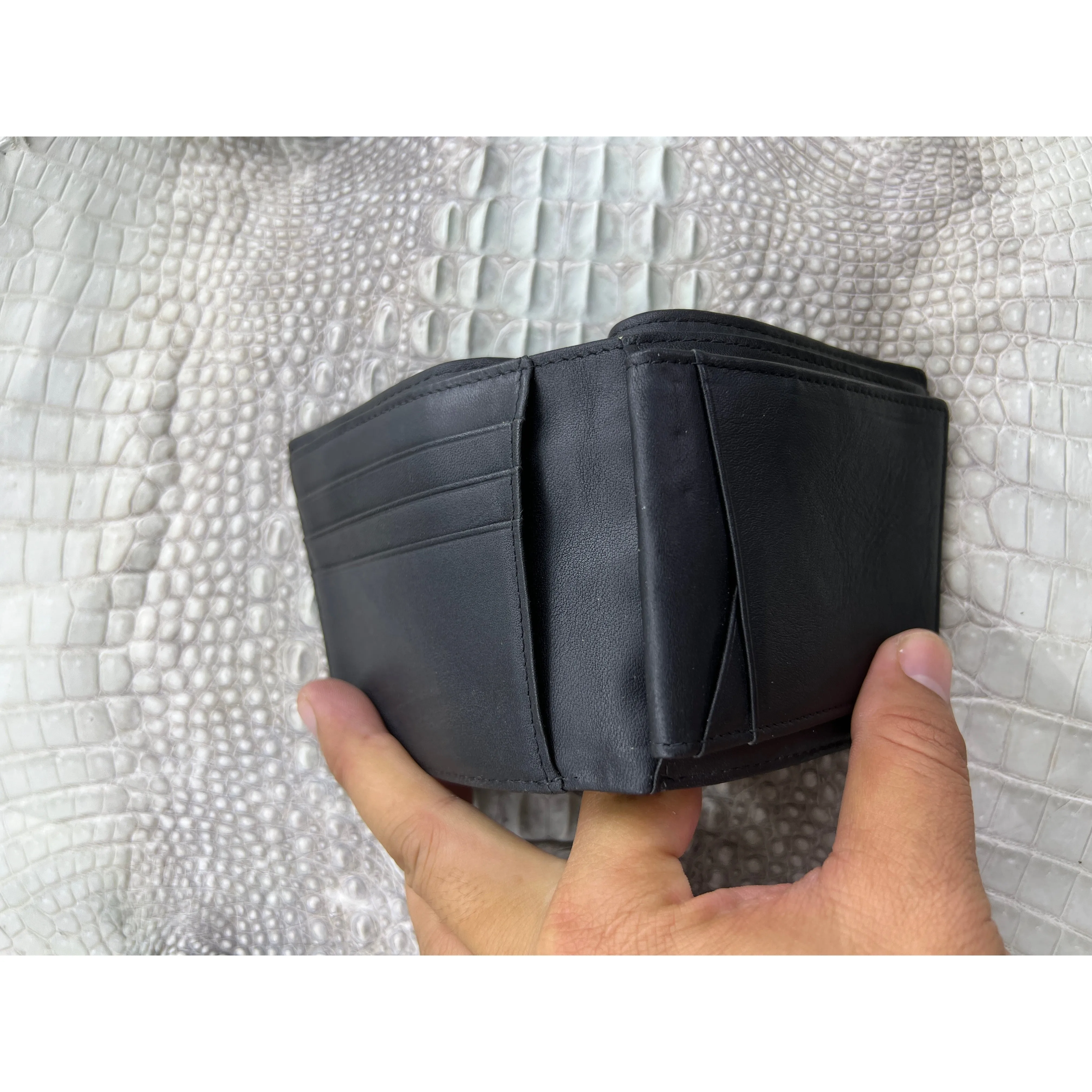 Black Alligator Hornback Skin Bifold Wallet For Men | Handmade Crocodile Leather Wallet RFID Blocking | VL4566