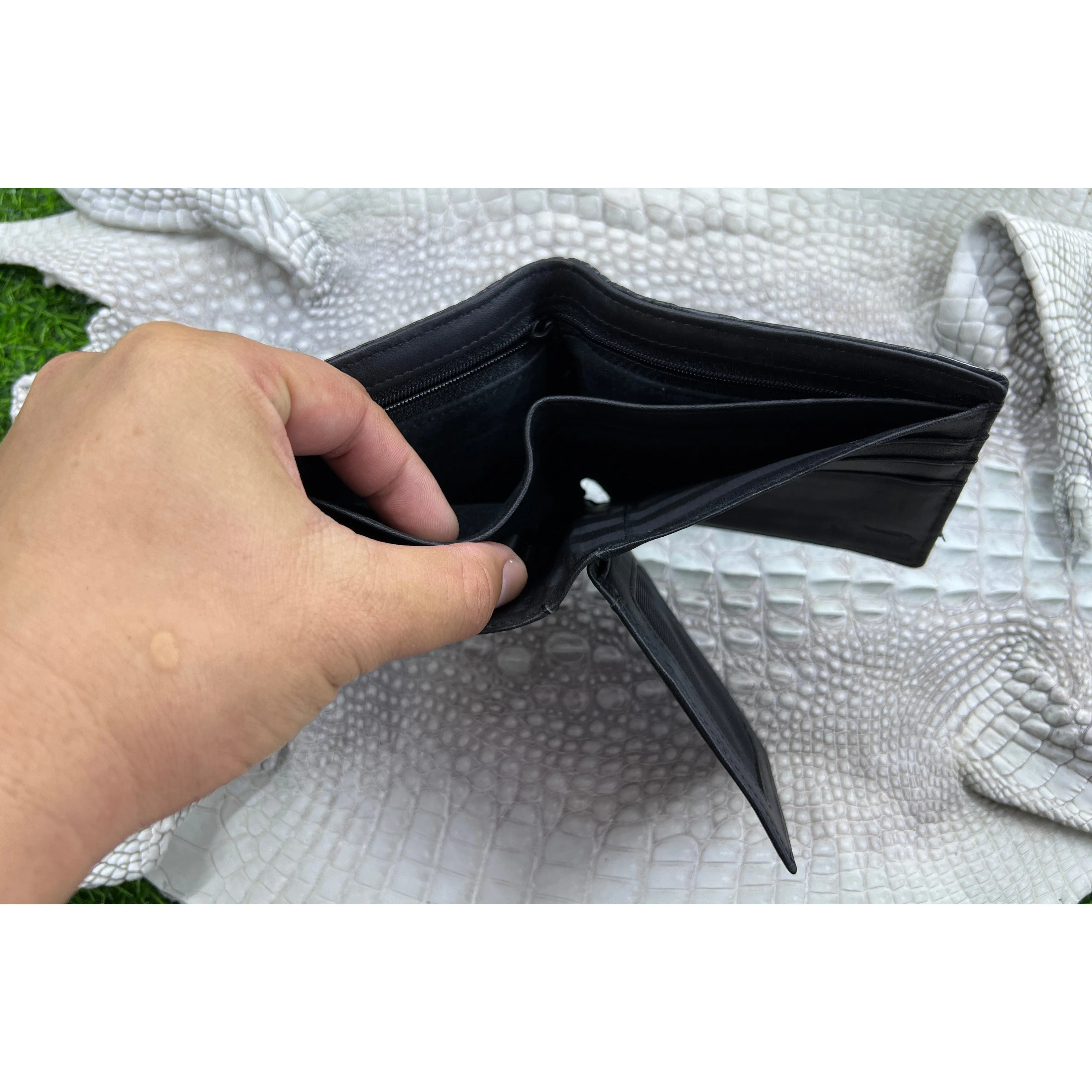 Black Alligator Hornback Skin Bifold Wallet For Men | Handmade Crocodile Leather Wallet RFID Blocking | VL4566