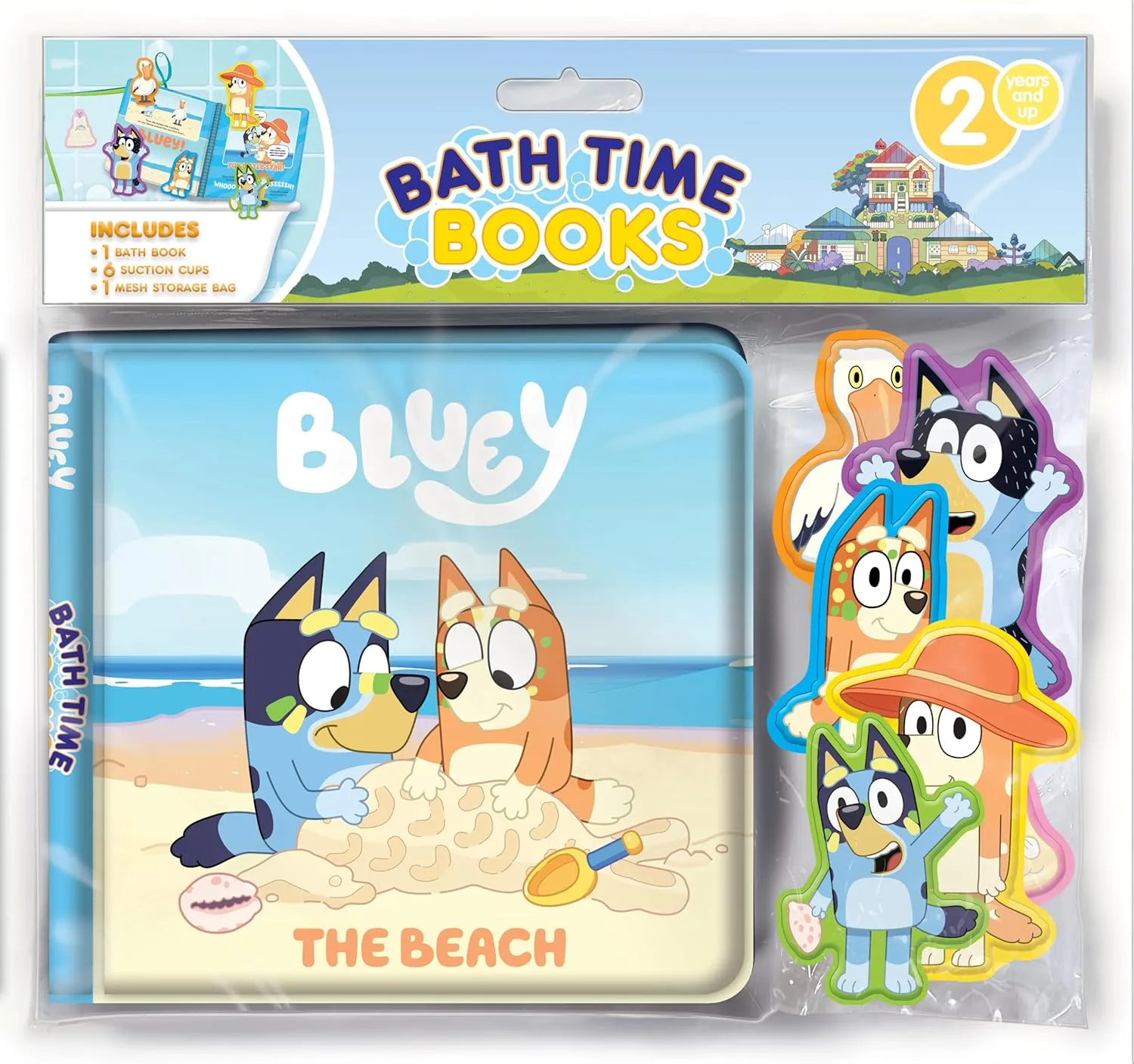 Bluey The Beach Bath Time Books - Activity Books for kids, Bath book, 6 Padded suction cups, 1 Mesh bag Bath Book  Picture Book, October 18, 2024