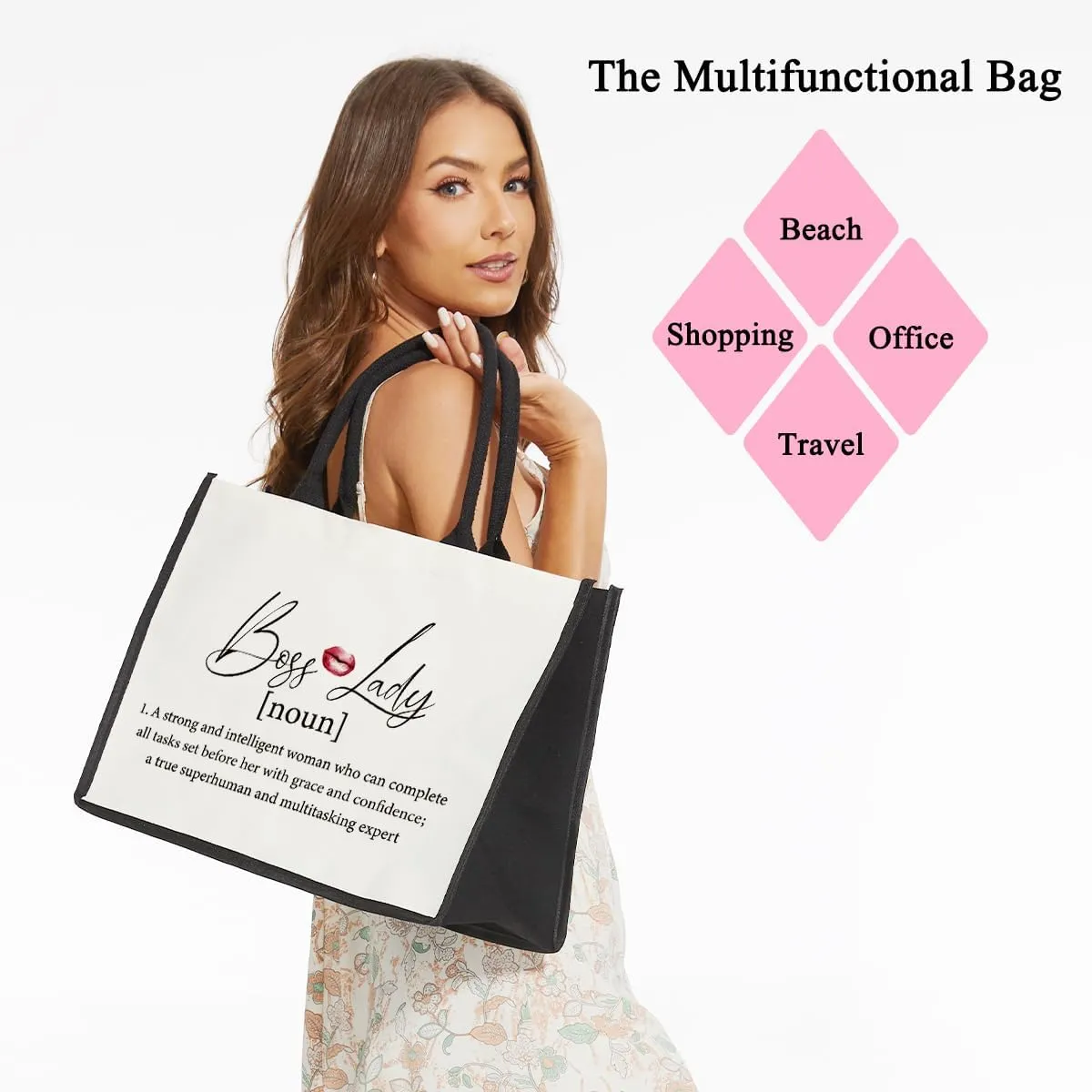 Boss Lady Tote Bag for Women, Thank You Gifts for Coworker Colleague Boss Lady Farewell Retirement Gifts, Reusable Grocery Beach Bag Shopping Handbag -22