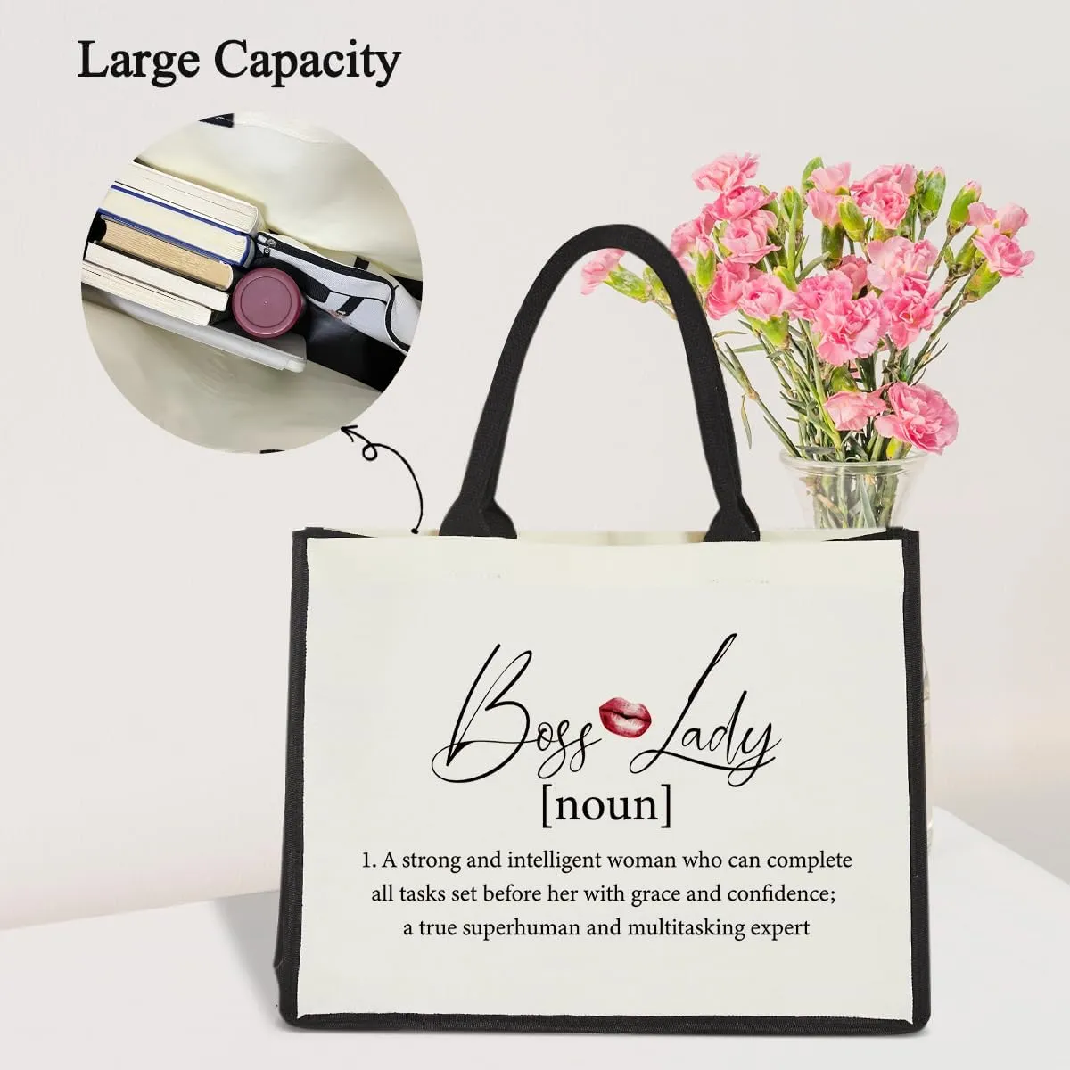 Boss Lady Tote Bag for Women, Thank You Gifts for Coworker Colleague Boss Lady Farewell Retirement Gifts, Reusable Grocery Beach Bag Shopping Handbag -22
