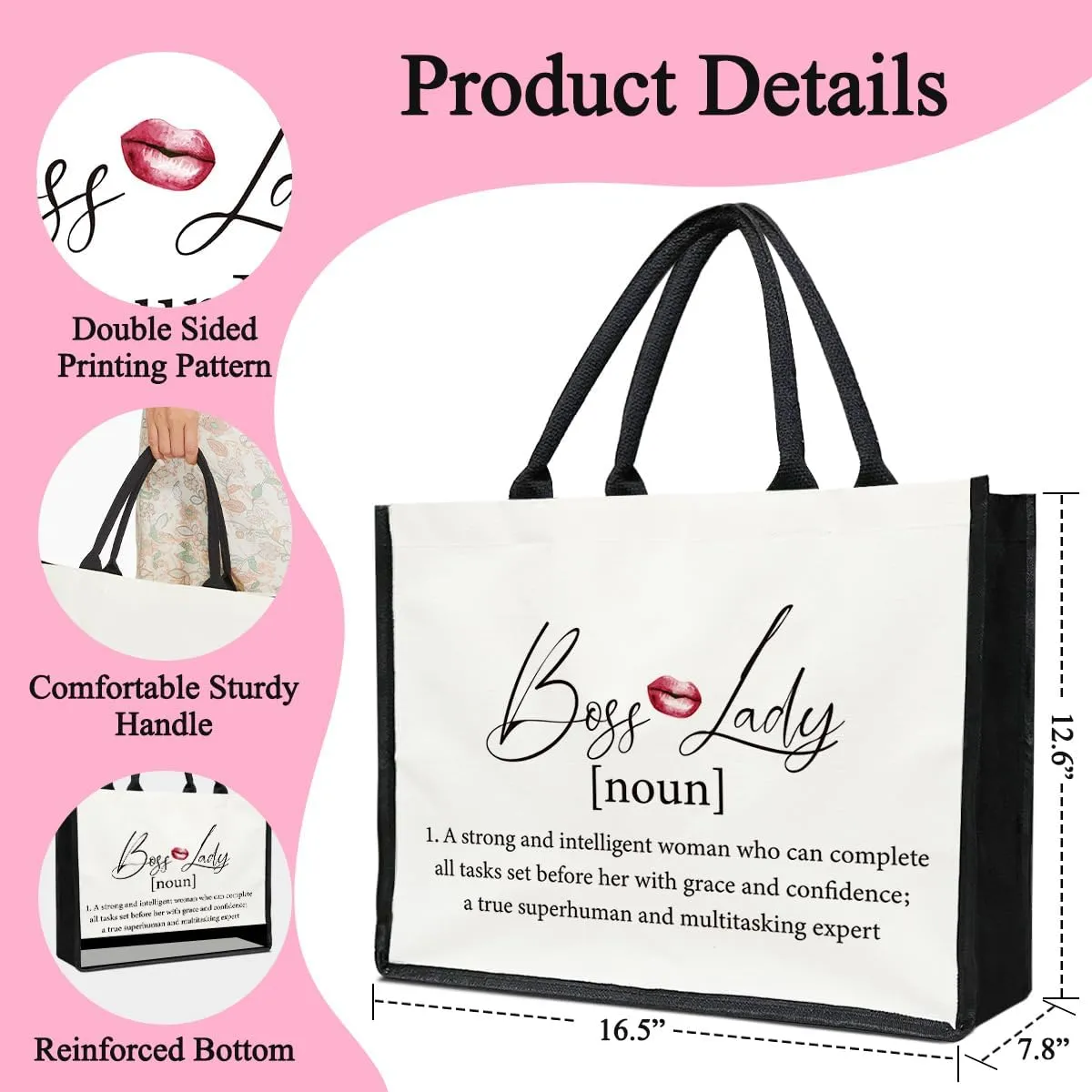 Boss Lady Tote Bag for Women, Thank You Gifts for Coworker Colleague Boss Lady Farewell Retirement Gifts, Reusable Grocery Beach Bag Shopping Handbag -22