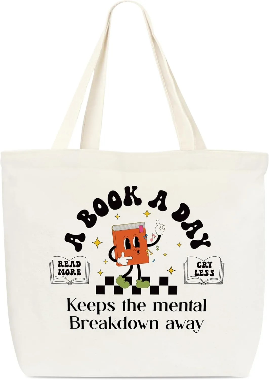 Canvas Tote Bag, A Book A Day Tote Bag For Book Lover, Mental Health Totes, Reusable Grocery Shopping Bag, Library Shoulder Bag For Reader Bookish Women Friend Bookworm A(19)