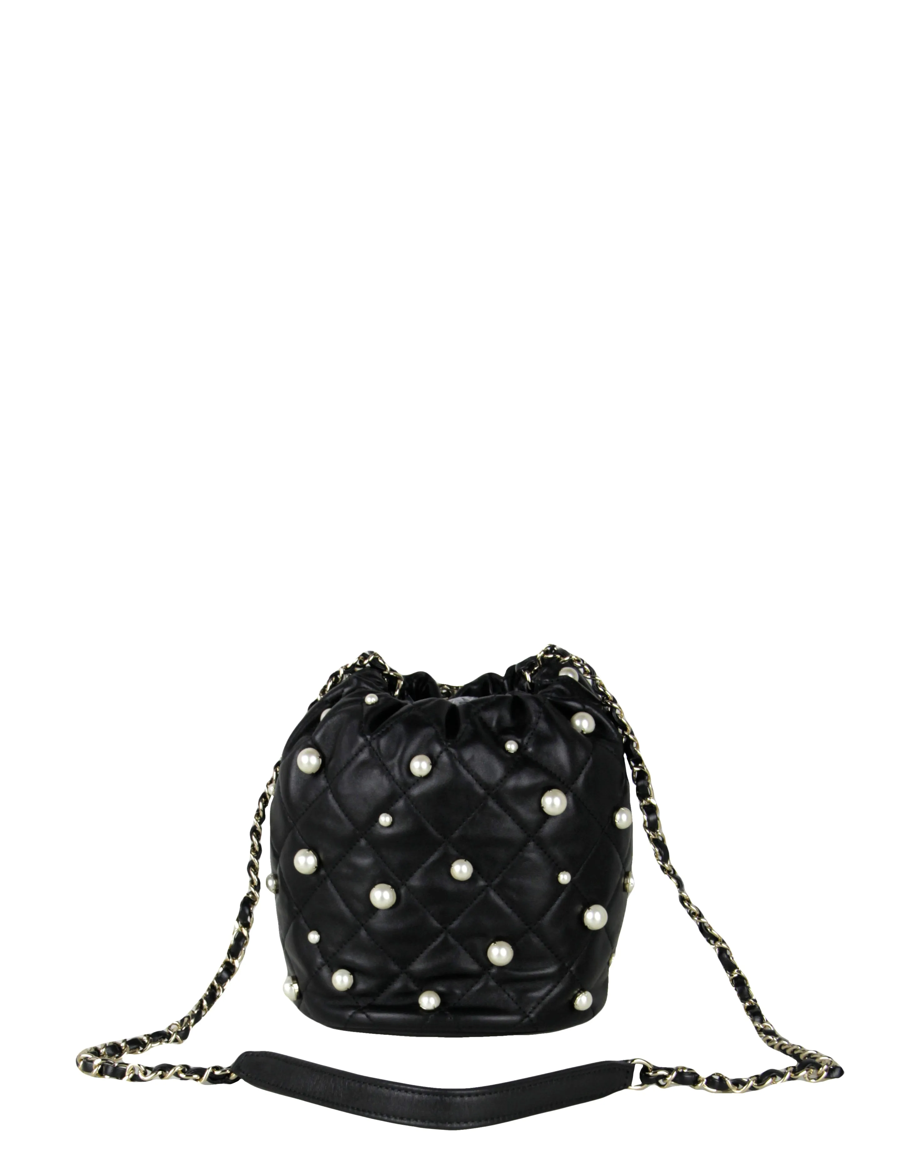 Chanel Black Leather Pearl Bucket Bag