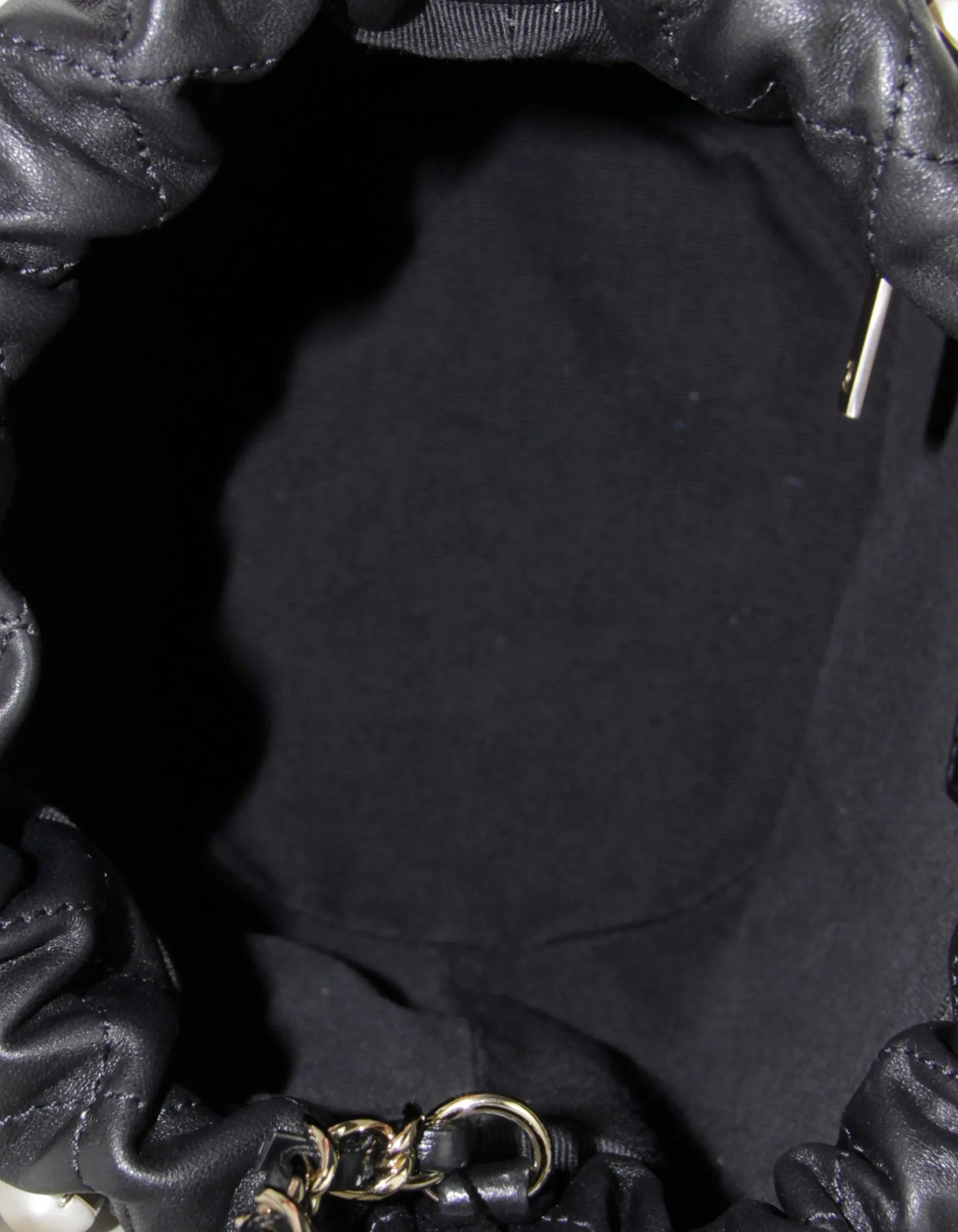 Chanel Black Leather Pearl Bucket Bag