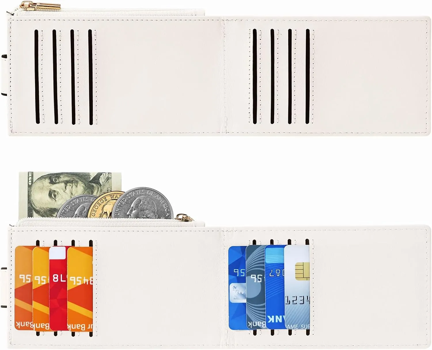 Chelmon Womens Wallet Slim RFID Blocking Bifold Multi Card Case Wallet with Zipper Pocket (Beige)