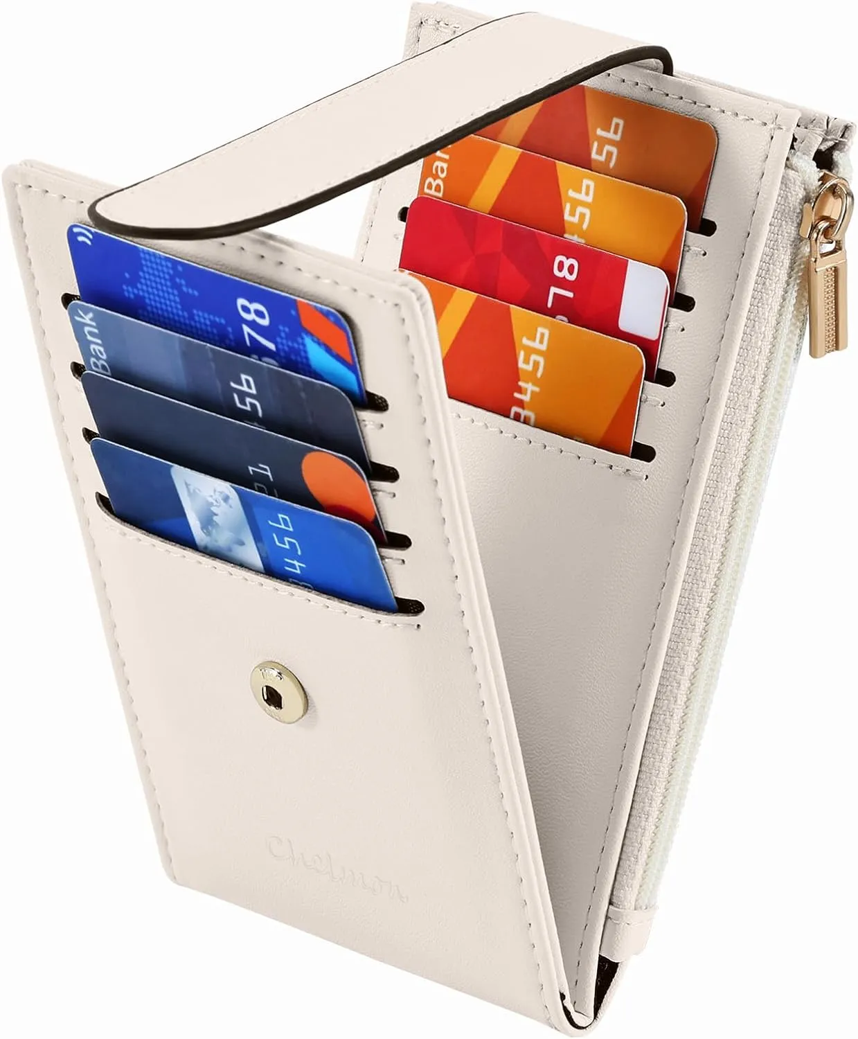 Chelmon Womens Wallet Slim RFID Blocking Bifold Multi Card Case Wallet with Zipper Pocket (Beige)