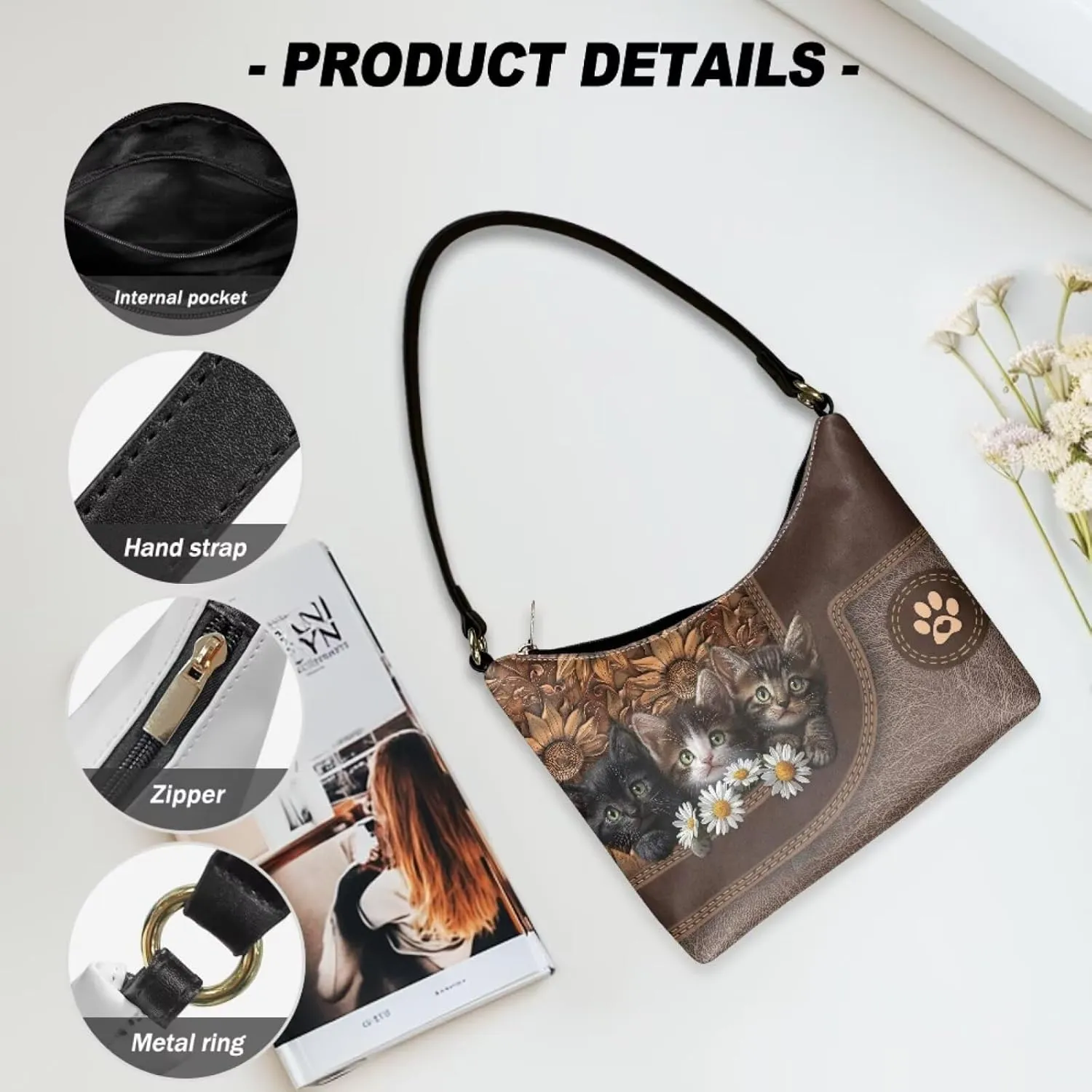 Clutch Tote Handbags Leather Shoulder Purses for Women Lady Crescent Underarm Purse with Inner Pocket