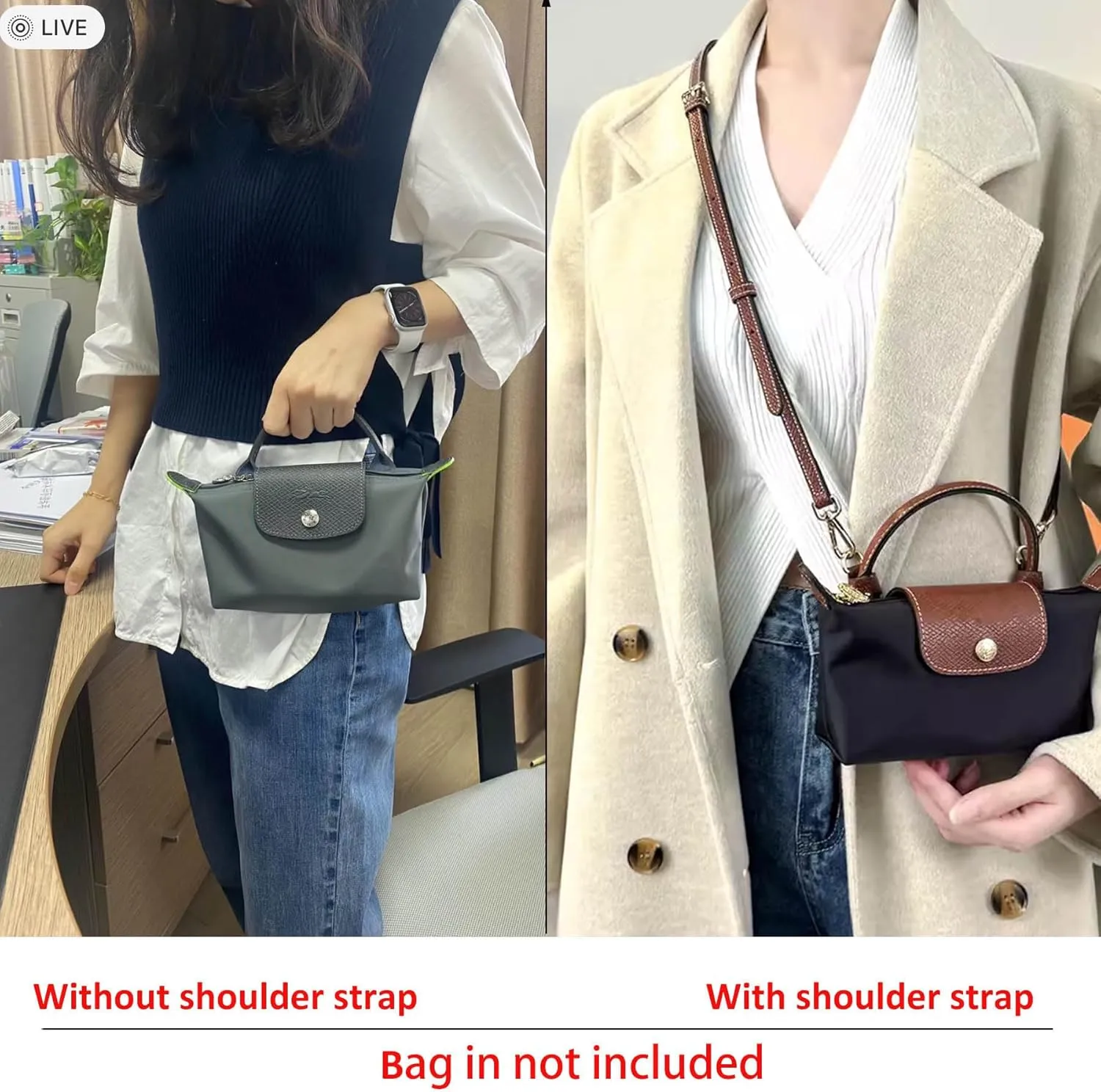 Crossbody Strap Compatible for Longchamp LP Xtra XS Pouch, Conversion Kit,GOLD Hardware