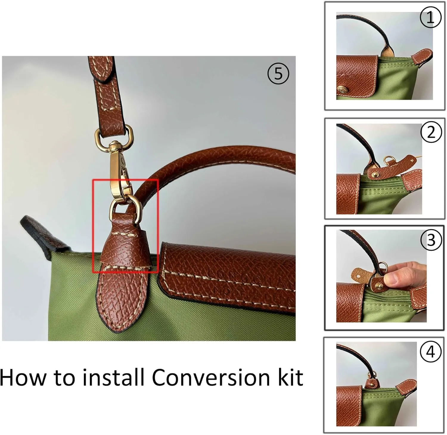 Crossbody Strap Compatible for Longchamp LP Xtra XS Pouch, Conversion Kit,GOLD Hardware