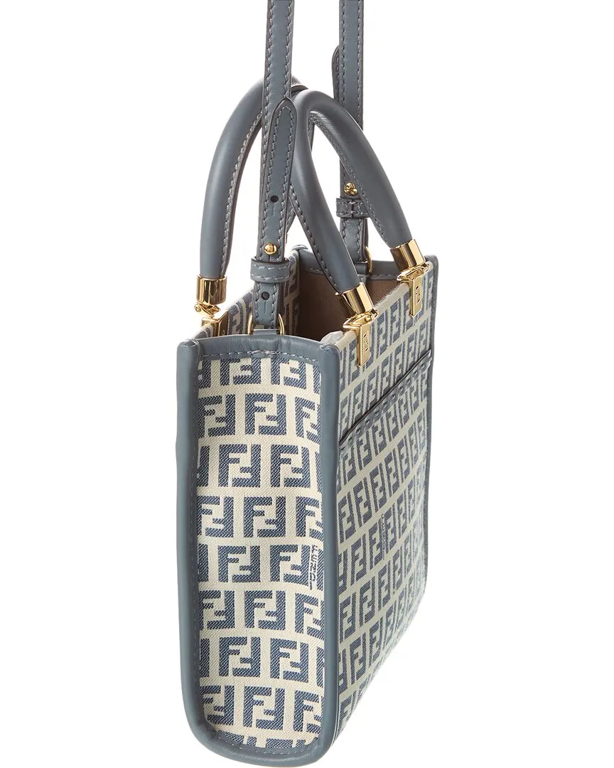 FENDI Sunshine Mini FF Jacquard & Leather Tote