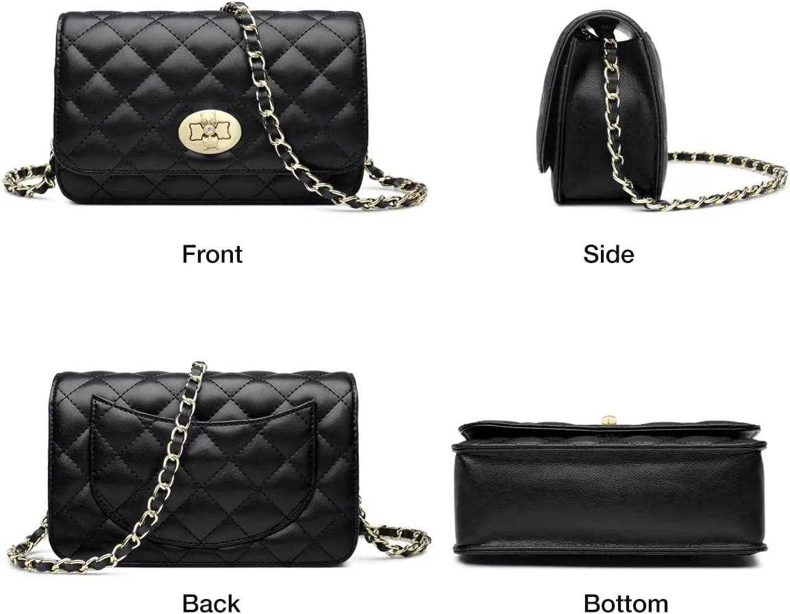 FOXLOVER Quilted Crossbody Purse for Women Faux Leather Trendy Ladies Shoulder Bag with Chain