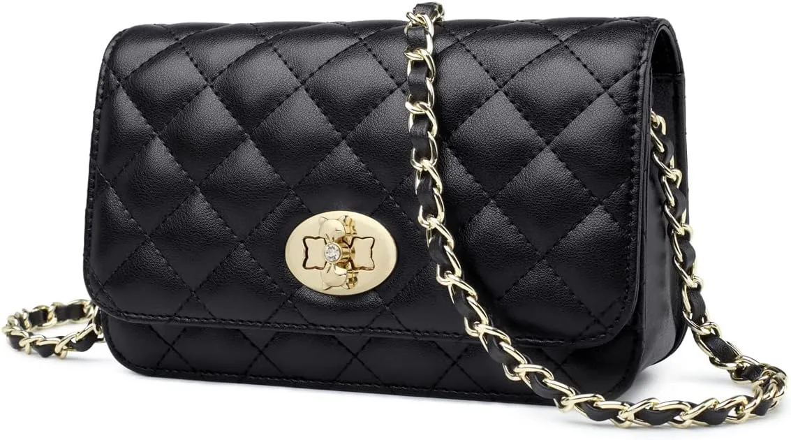 FOXLOVER Quilted Crossbody Purse for Women Faux Leather Trendy Ladies Shoulder Bag with Chain
