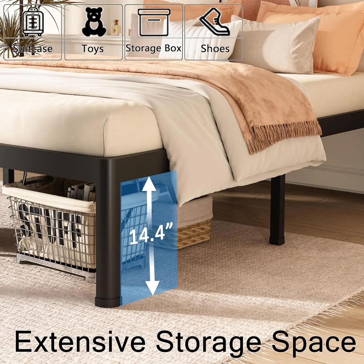 FUIOBYVV Twin Bed Frames with Round Corner Edge Legs 16 inch High 3500 lbs Heavy Duty Metal Platform Bed Frame Twin Size No Box Spring Needed/Non-Slip/Steel Slat Support/Noise Free