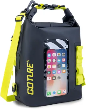 Goture Dry Bag, 5L Waterproof Bag with Shoulder Straps, 500D PVC Small Dry Sack Touchscreen Waterproof Backpack Phone Pouch, Roll Top Crossbody for Kayaking, Boating, Fishing, Camping, Beach, Travel