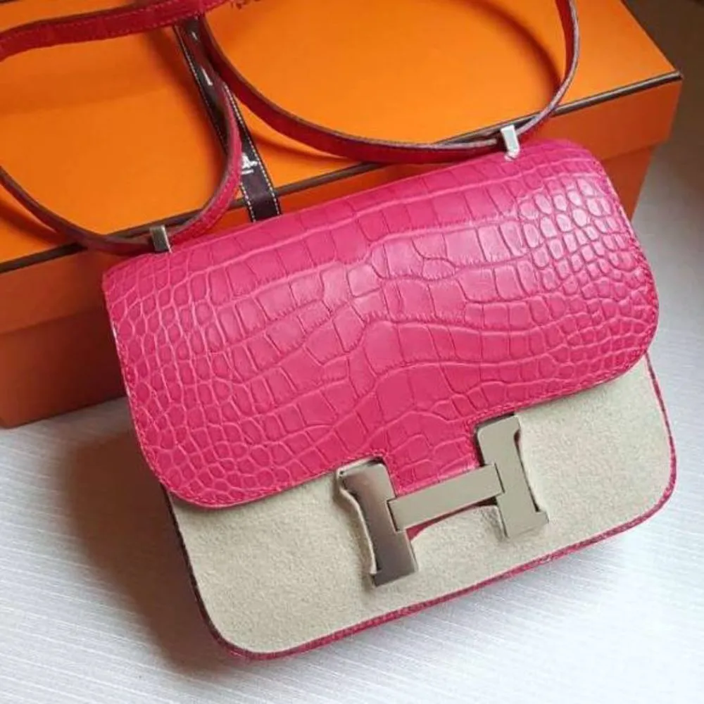 Hermès Constance 18 Rose Extreme Alligator Mississippi Matte Palladium Hardware PHW