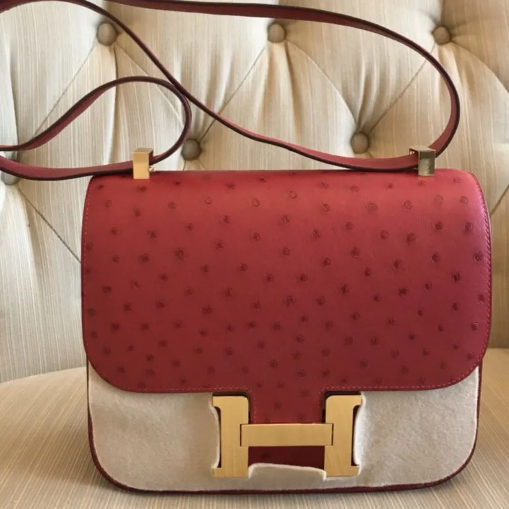Hermès Constance 24 Rouge Vif Ostrich Gold Hardware GHW