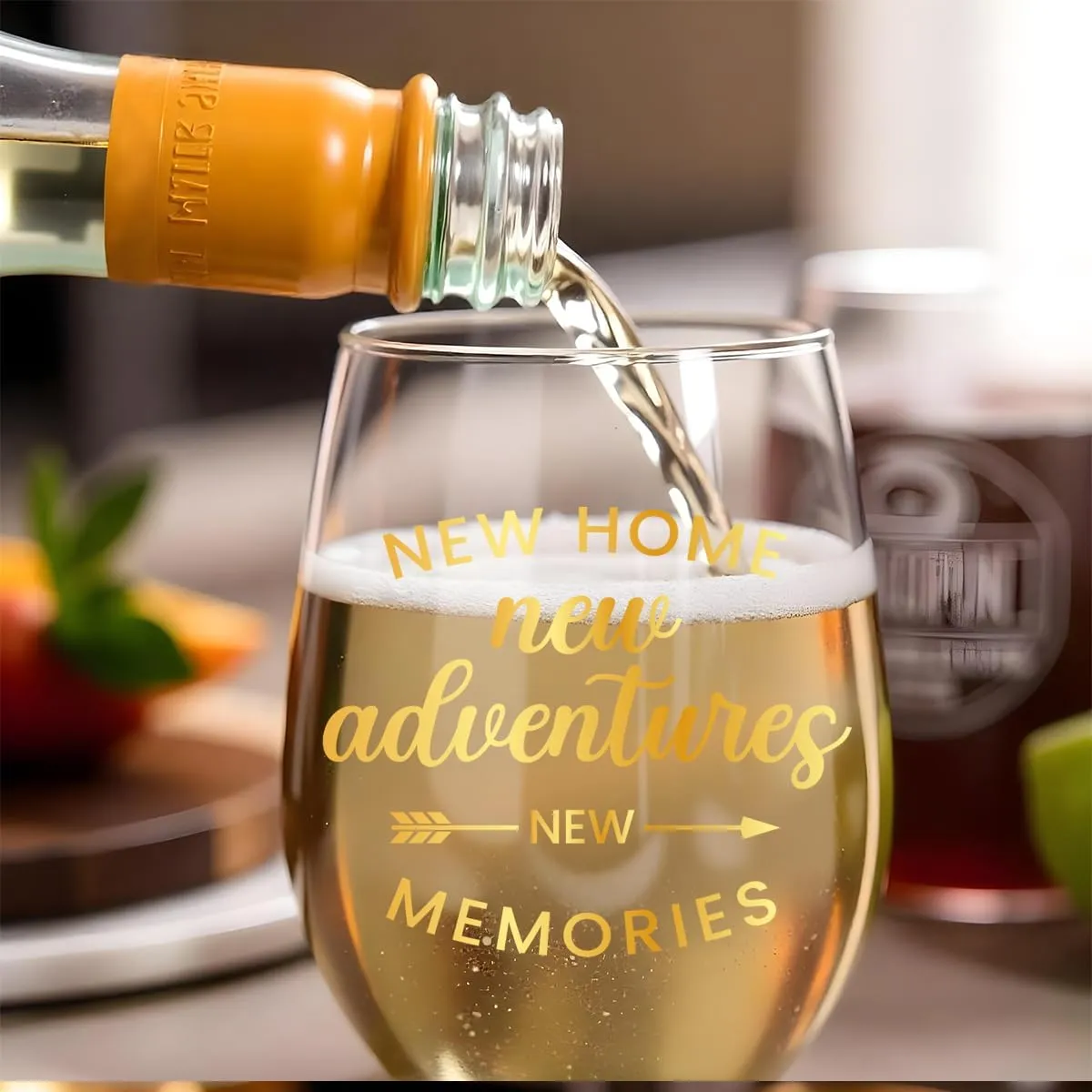 House Warming Gifts New Home Gift Ideas New House Apartment Gifts for Women Men Couple-15 oz Stemless Housewarming Wine Glass And Wine Bag