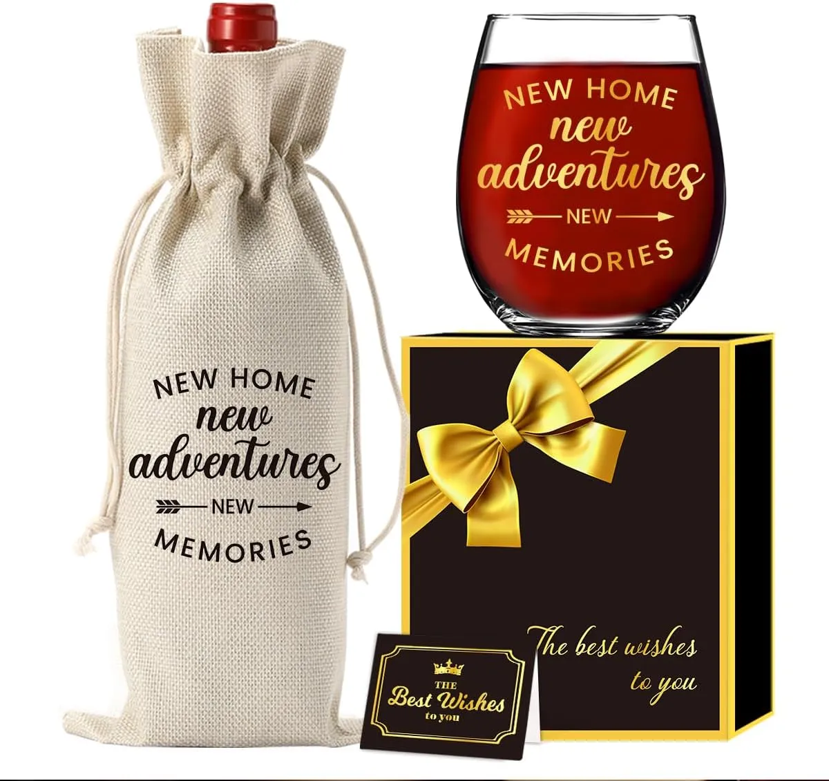 House Warming Gifts New Home Gift Ideas New House Apartment Gifts for Women Men Couple-15 oz Stemless Housewarming Wine Glass And Wine Bag