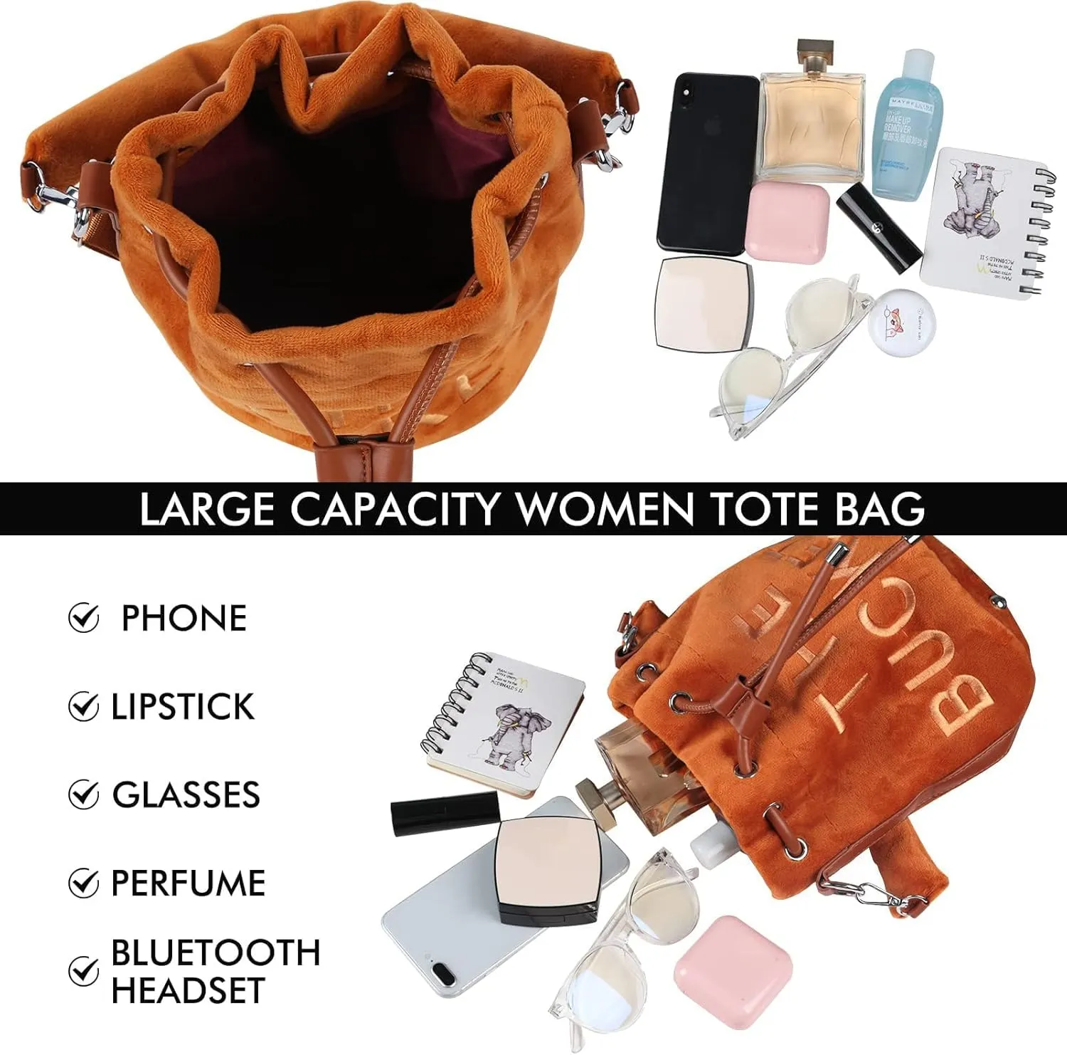 JQAliMOVV Mini Crossbody Bucket Bags for Women Trendy Velvet Bucket Purse Hobo Drawstring Handbags