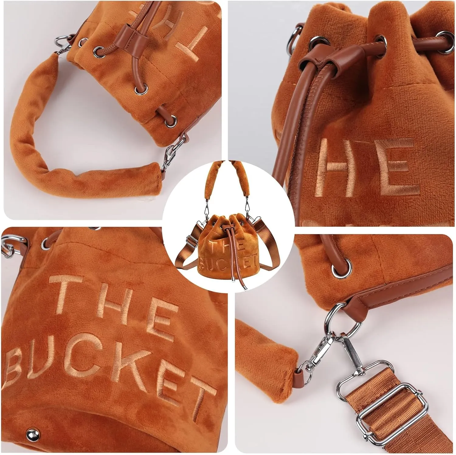 JQAliMOVV Mini Crossbody Bucket Bags for Women Trendy Velvet Bucket Purse Hobo Drawstring Handbags