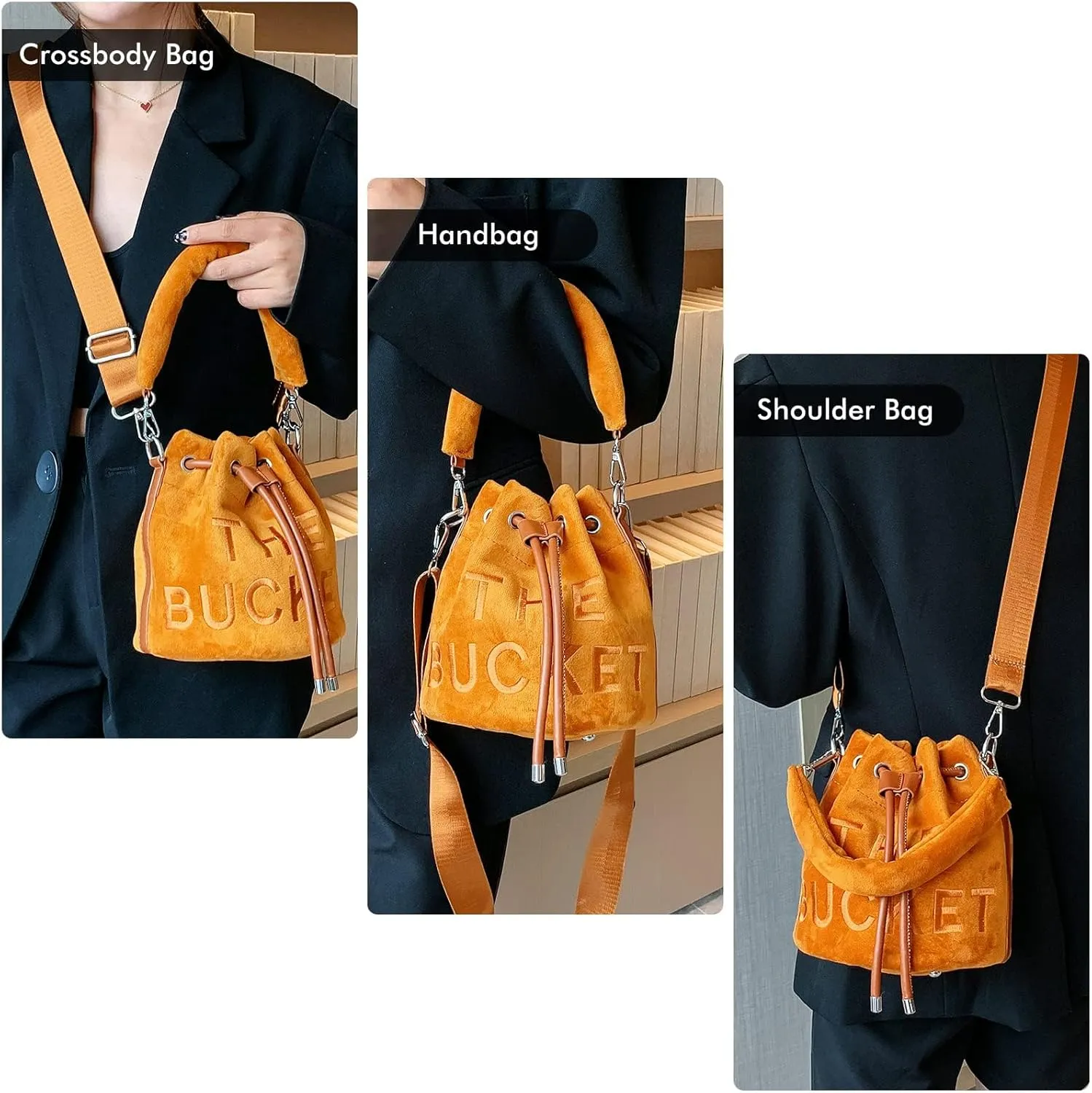 JQAliMOVV Mini Crossbody Bucket Bags for Women Trendy Velvet Bucket Purse Hobo Drawstring Handbags
