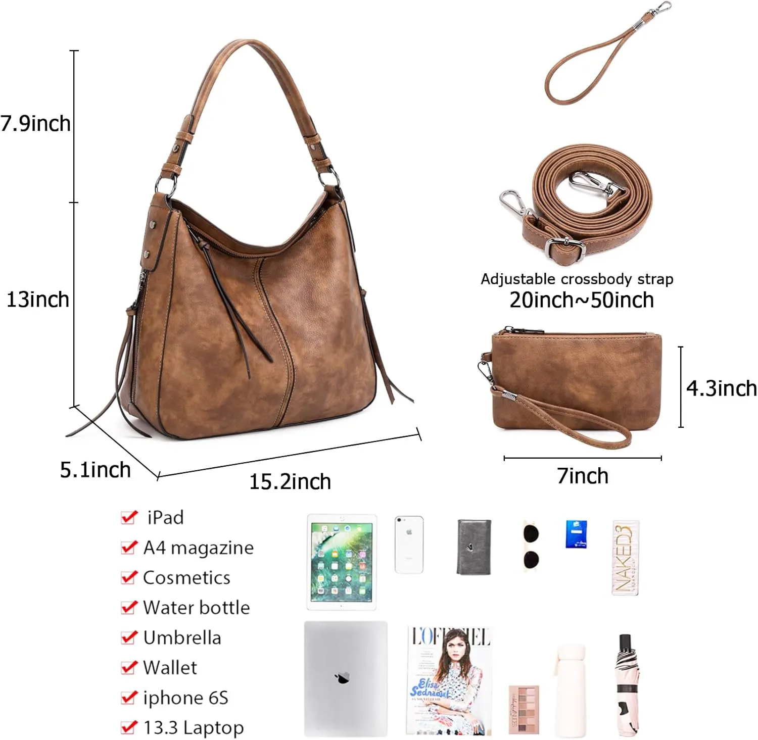 lapsting Hobo Bags for Women Handbags Purse Ladies Boho Shoulder Bag Crossbody Purses Faux Leather