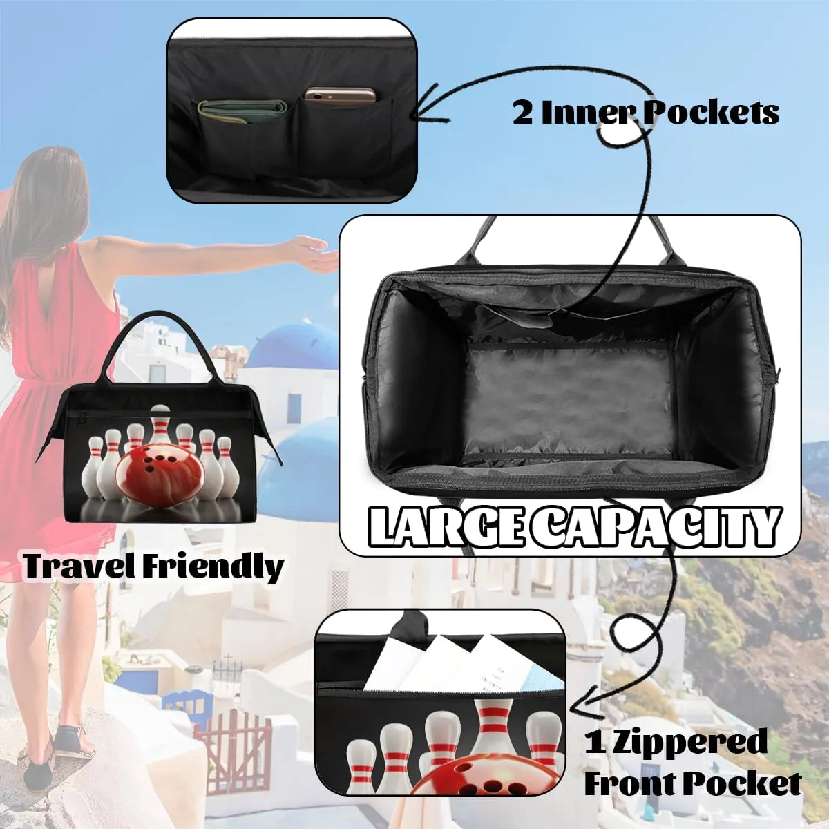 Large Tote Bag for Women with Zipper, Work Gym Tote Nurse Dance Yoga Bag for Sport, Travel
