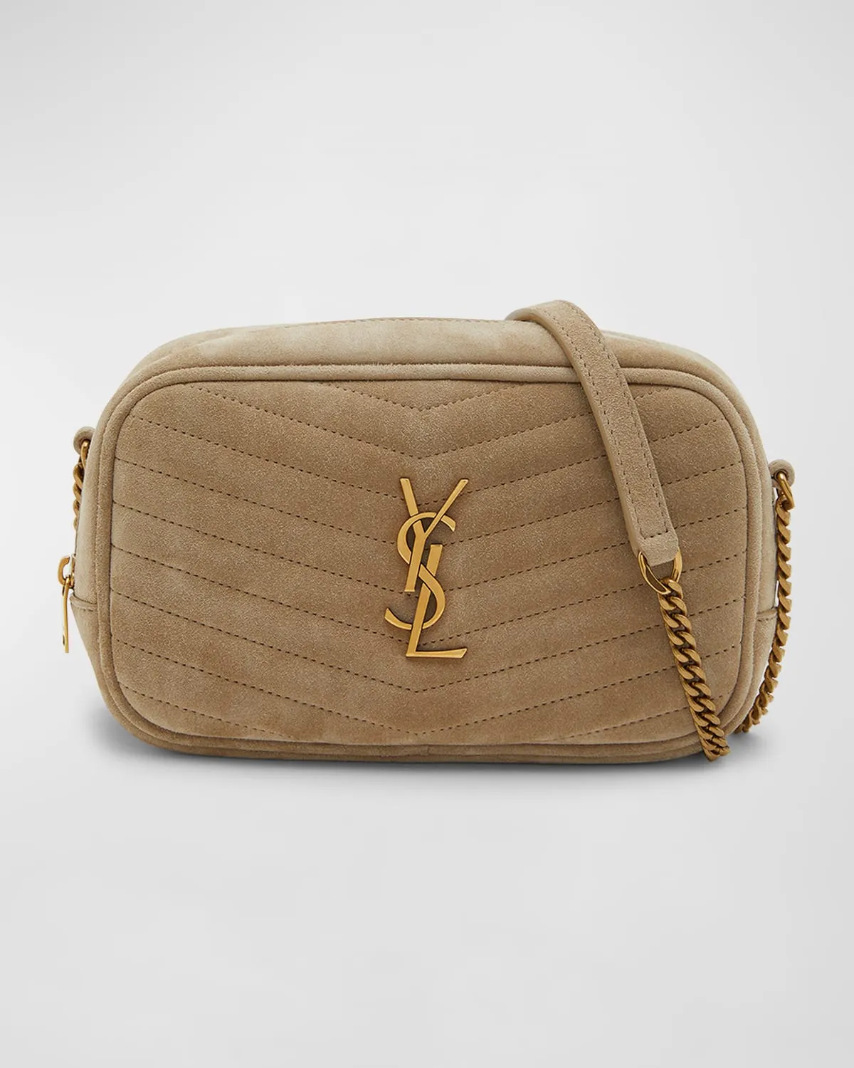 Lou Mini YSL Camera Bag in Quilted Suede