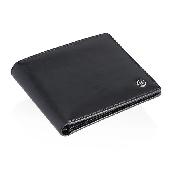 Luxury calfskin leather wallet in black and burgundy - 8 card slot