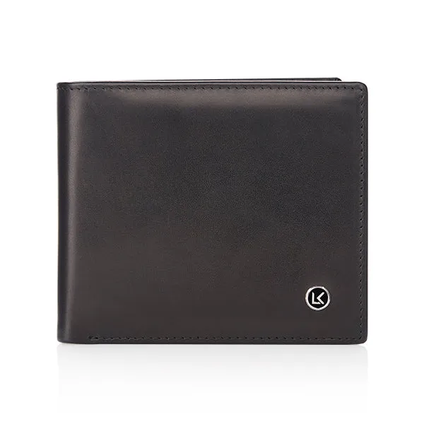 Luxury calfskin leather wallet in black and burgundy - 8 card slot