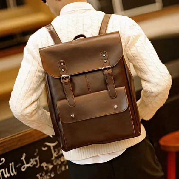 Men And Women Retro Leather Large Capacity Backpack Travel Bag