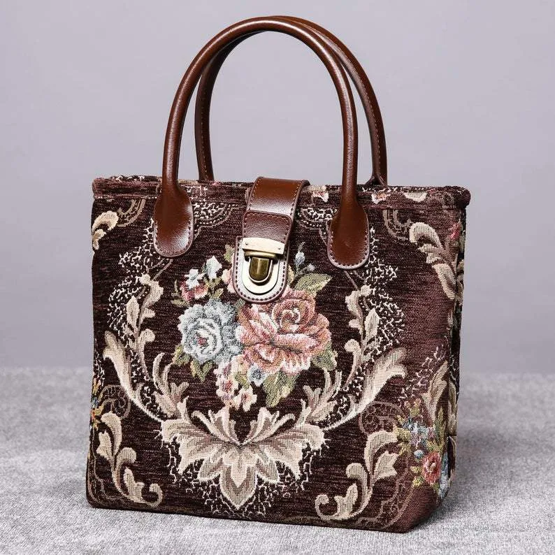 Mini Carpet Tote Floral Coffee