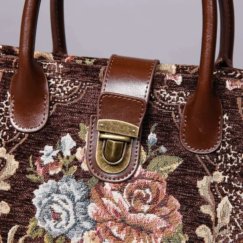 Mini Carpet Tote Floral Coffee